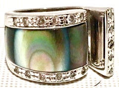 20th Century Modernist Mexican Sterling Silver, Crystal & Abalone Shell Ring