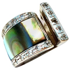 20th Century Modernist Mexican Sterling Silver, Crystal & Abalone Shell Ring