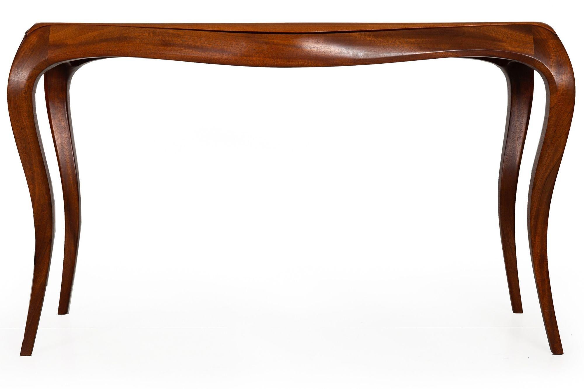 American 20th Century Modernist Serpentine Mahogany Console Table For Sale