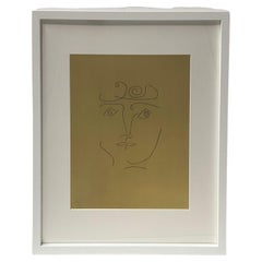 20th Century Modernist Style Abstract Portrait Engraving on Brass, Framed