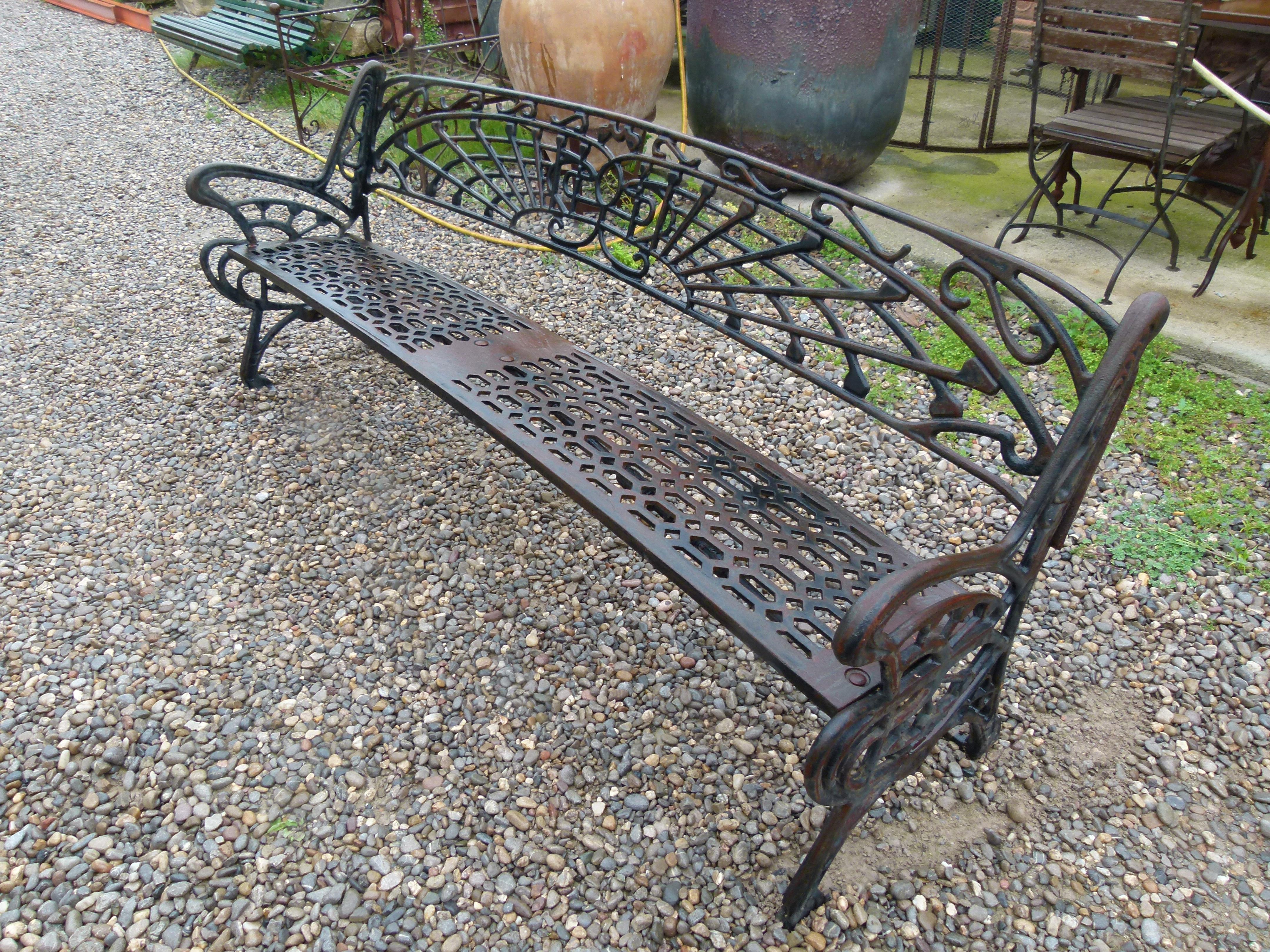 20th century Modernist style garden bench, molten iron, Spain.
Perfect for sitting almost 4 people 

