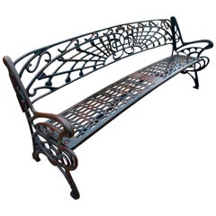 Banc de jardin de style moderniste du 20e siècle, en fonte, Espagne