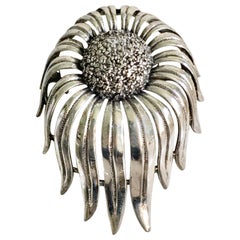 20th Century  Modernist Tortoloni Signed Silver Sunflower Brooch