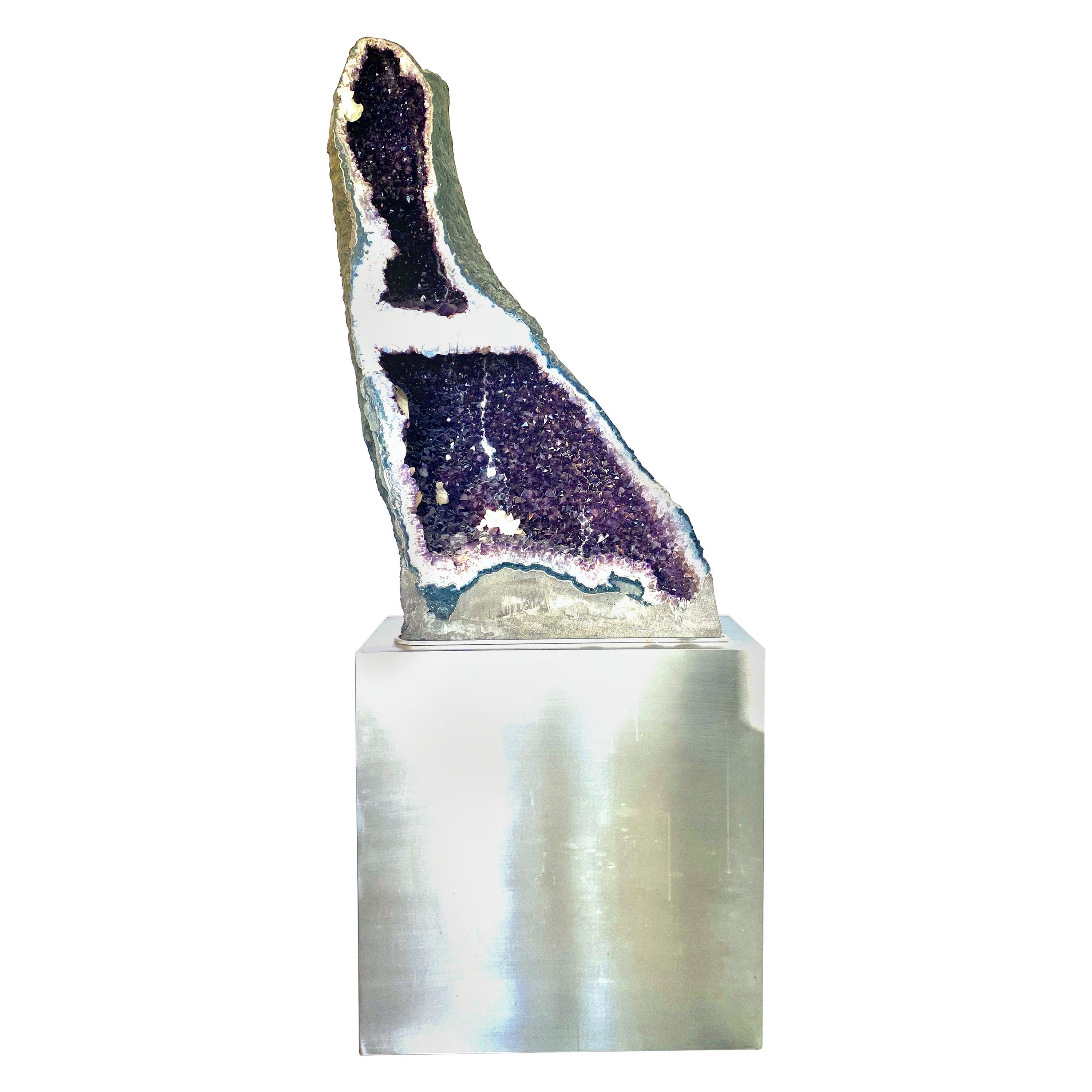 20th Century Monumental Brazilian Cathedral Amethyst Geode and Custom Stand For Sale