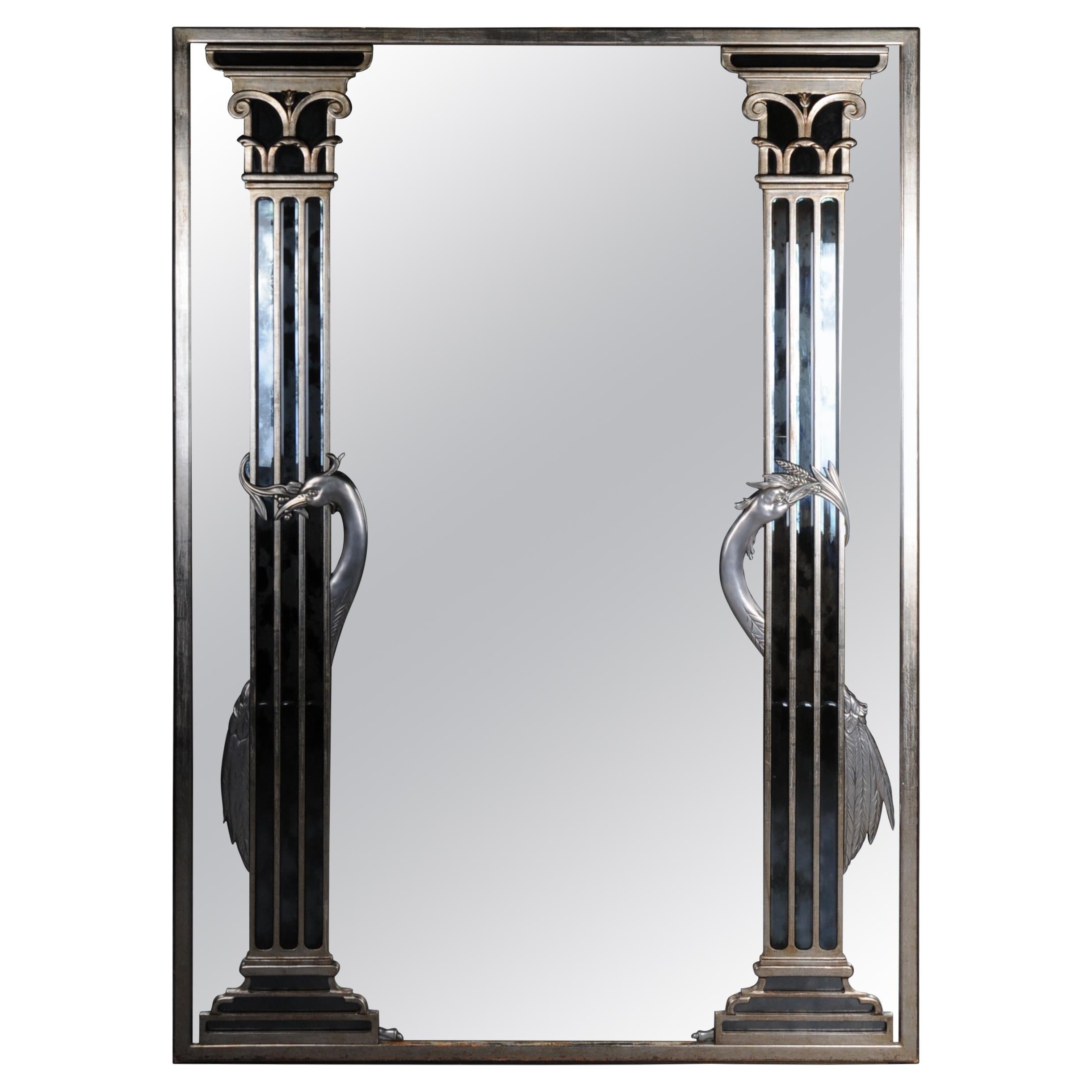 20th Century Monumental Designer Standing Mirror, Italy, Silver For Sale