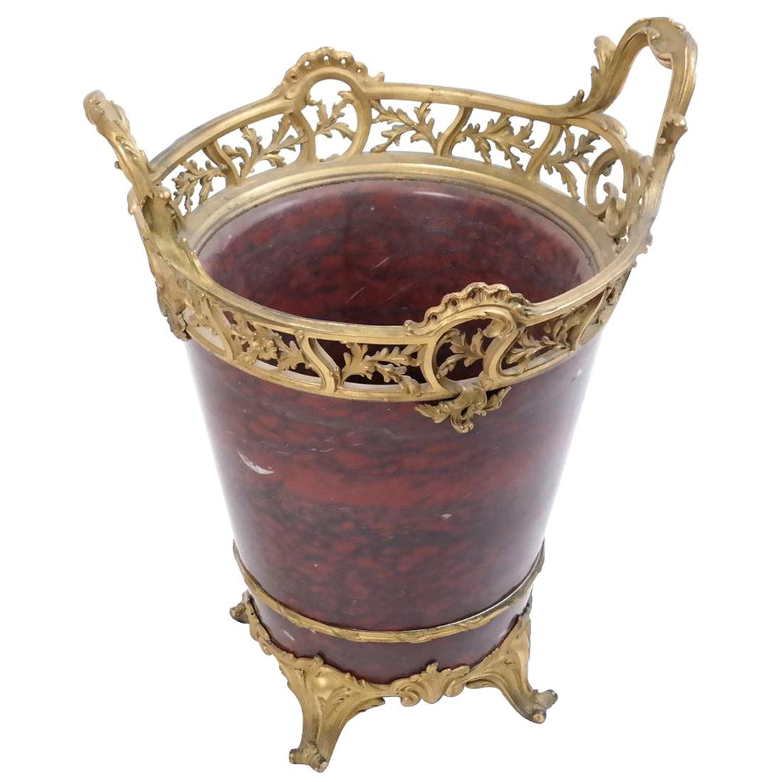 20th Century Monumental Gilt Bronze Mounted Rouge Marble Planter Centerpiece For Sale