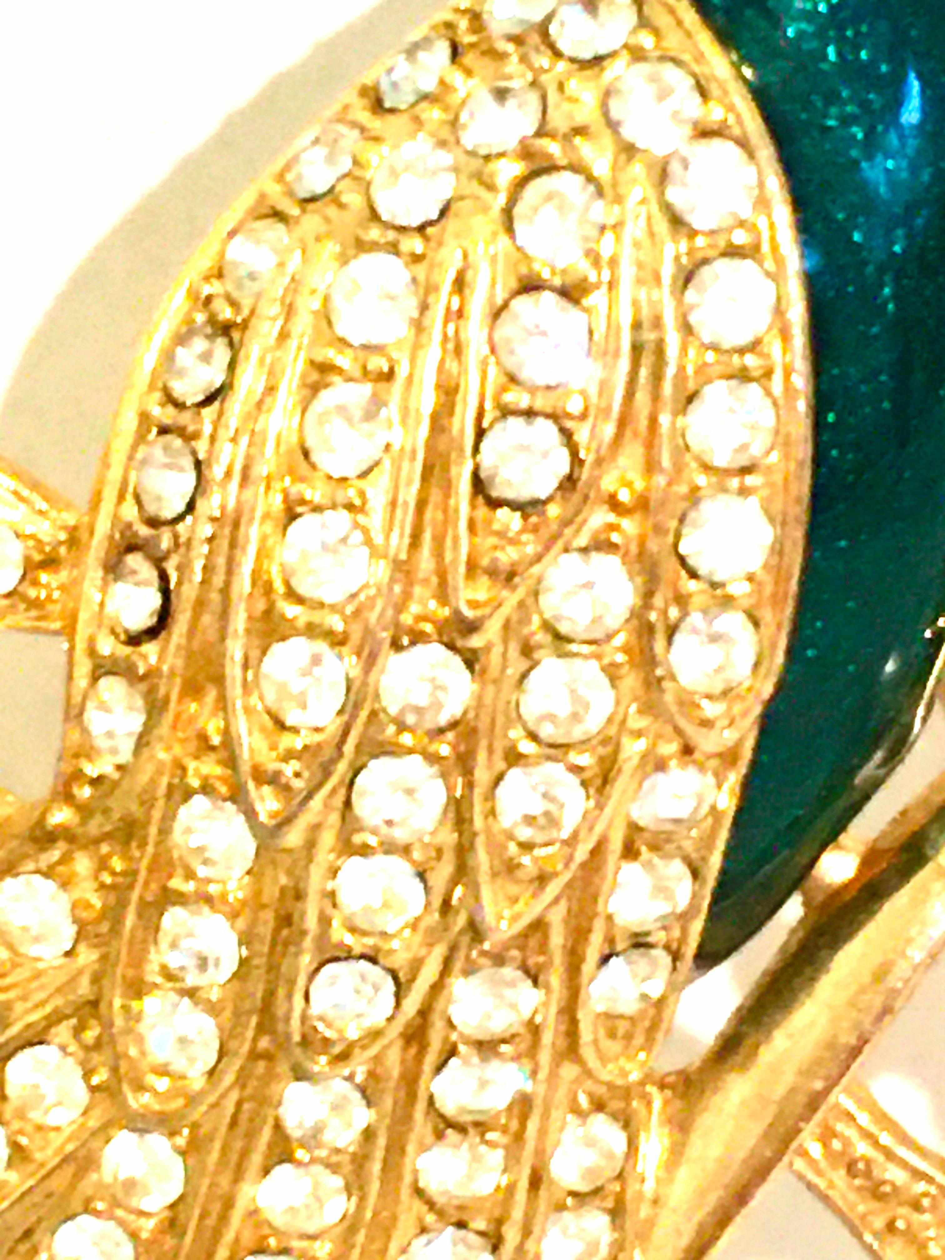Green Mountain Brooch Pin - Pearl & Rhinestone, Gold Plated, Enamel Lapel Pin - View #6