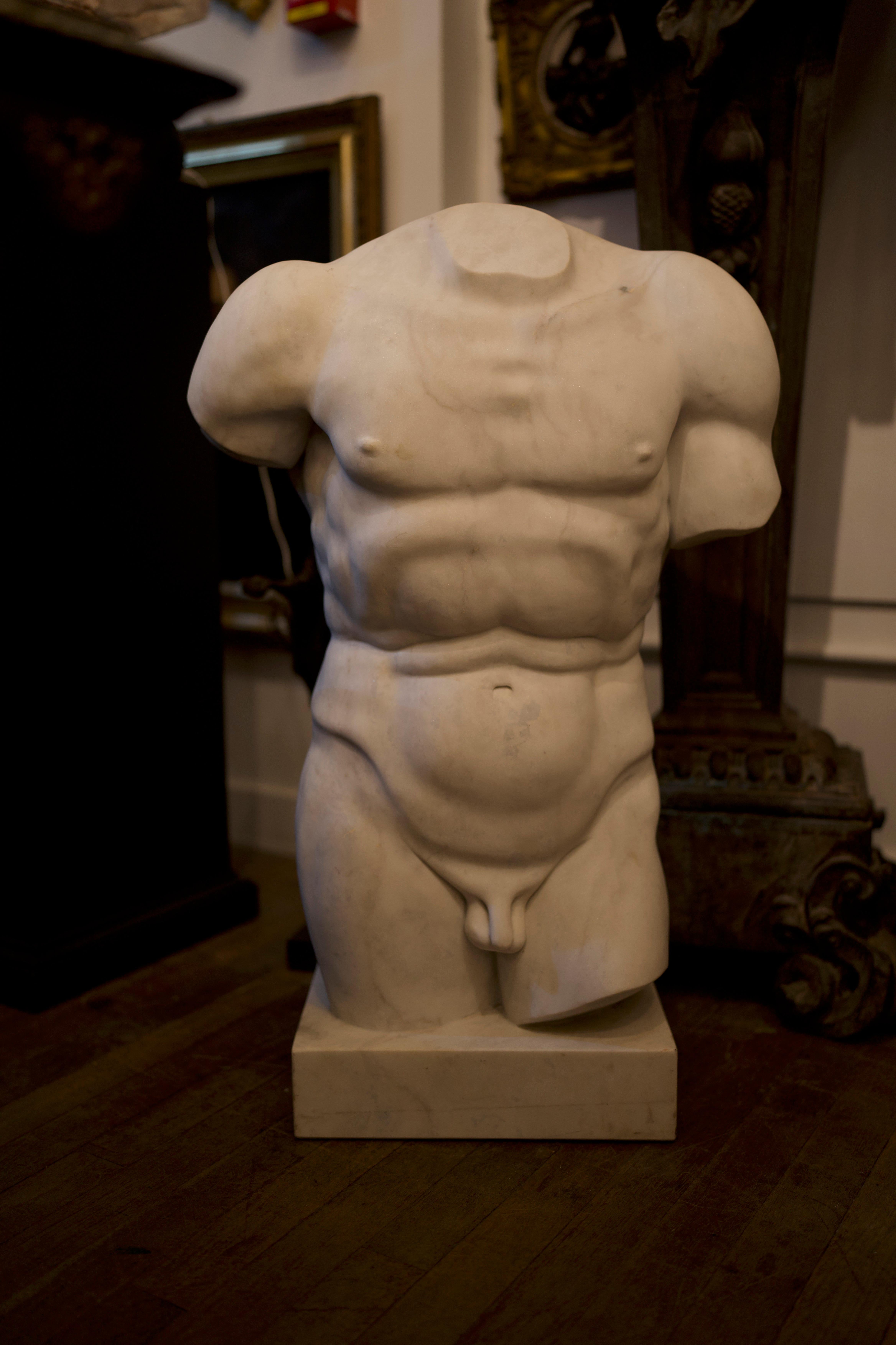 20th Century Monumental Grand Tour Marble Torso Statue Nude Carving In Excellent Condition For Sale In Southall, GB