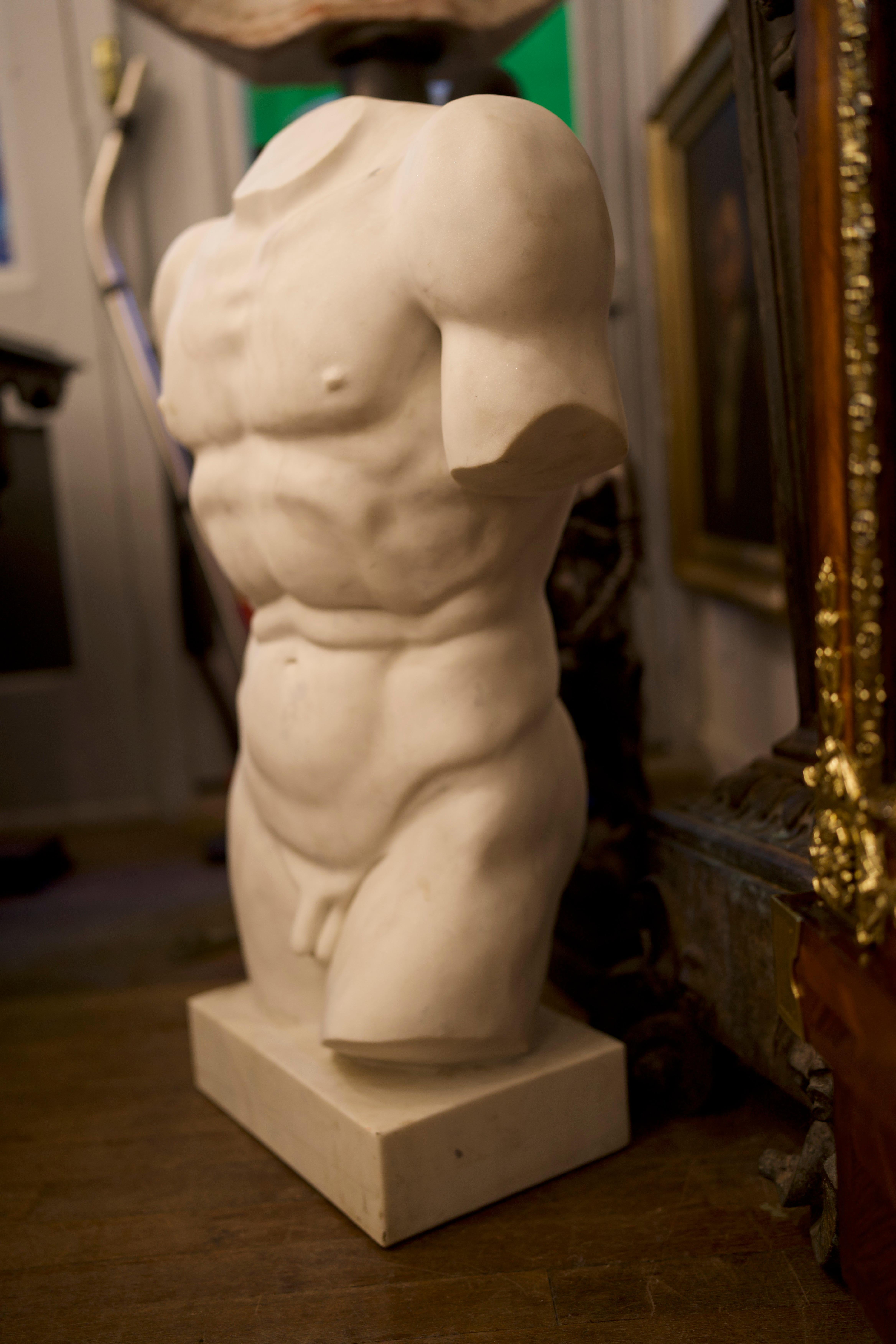 20th Century Monumental Grand Tour Marble Torso Statue Nude Carving For Sale 1