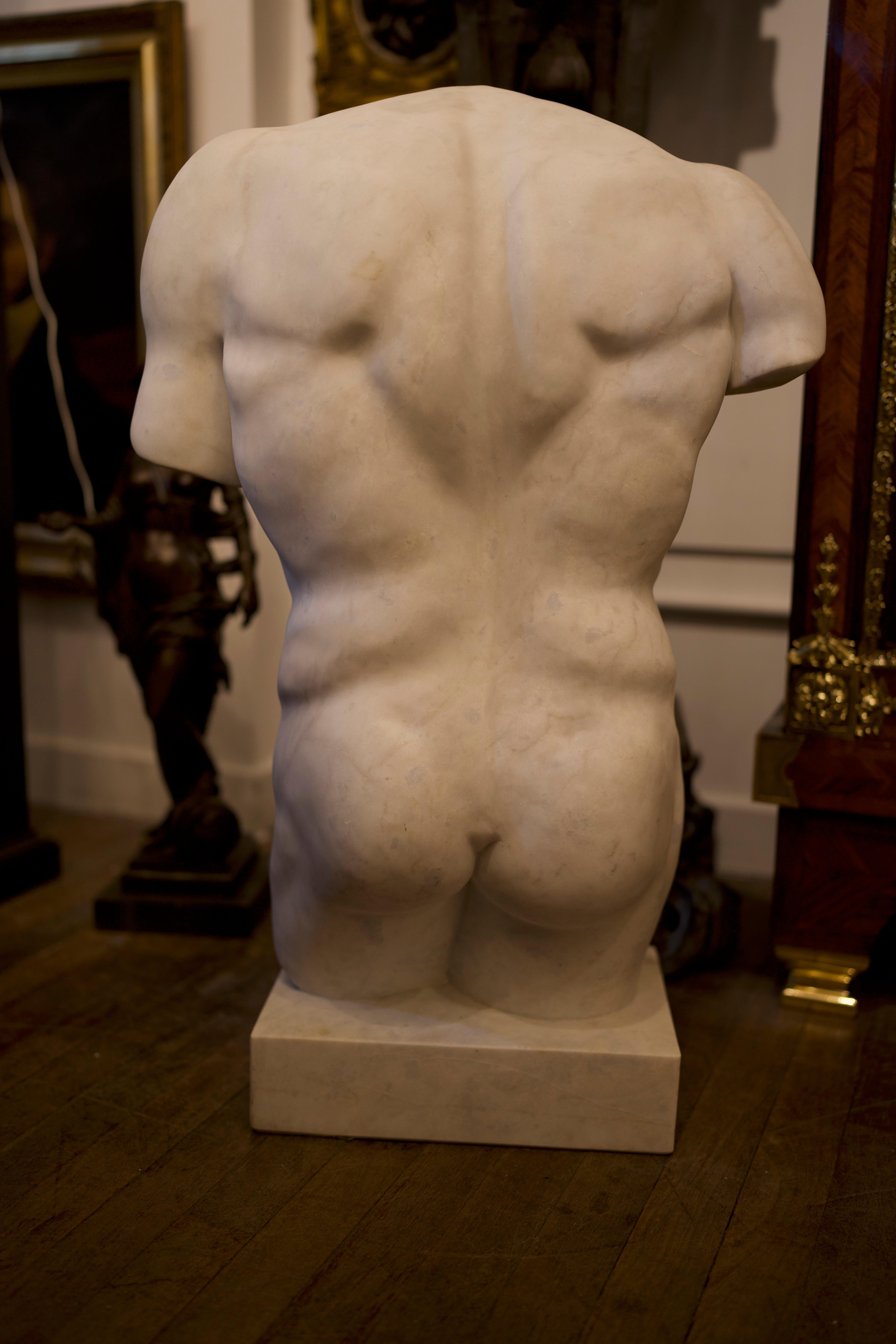 20th Century Monumental Grand Tour Marble Torso Statue Nude Carving For Sale 5