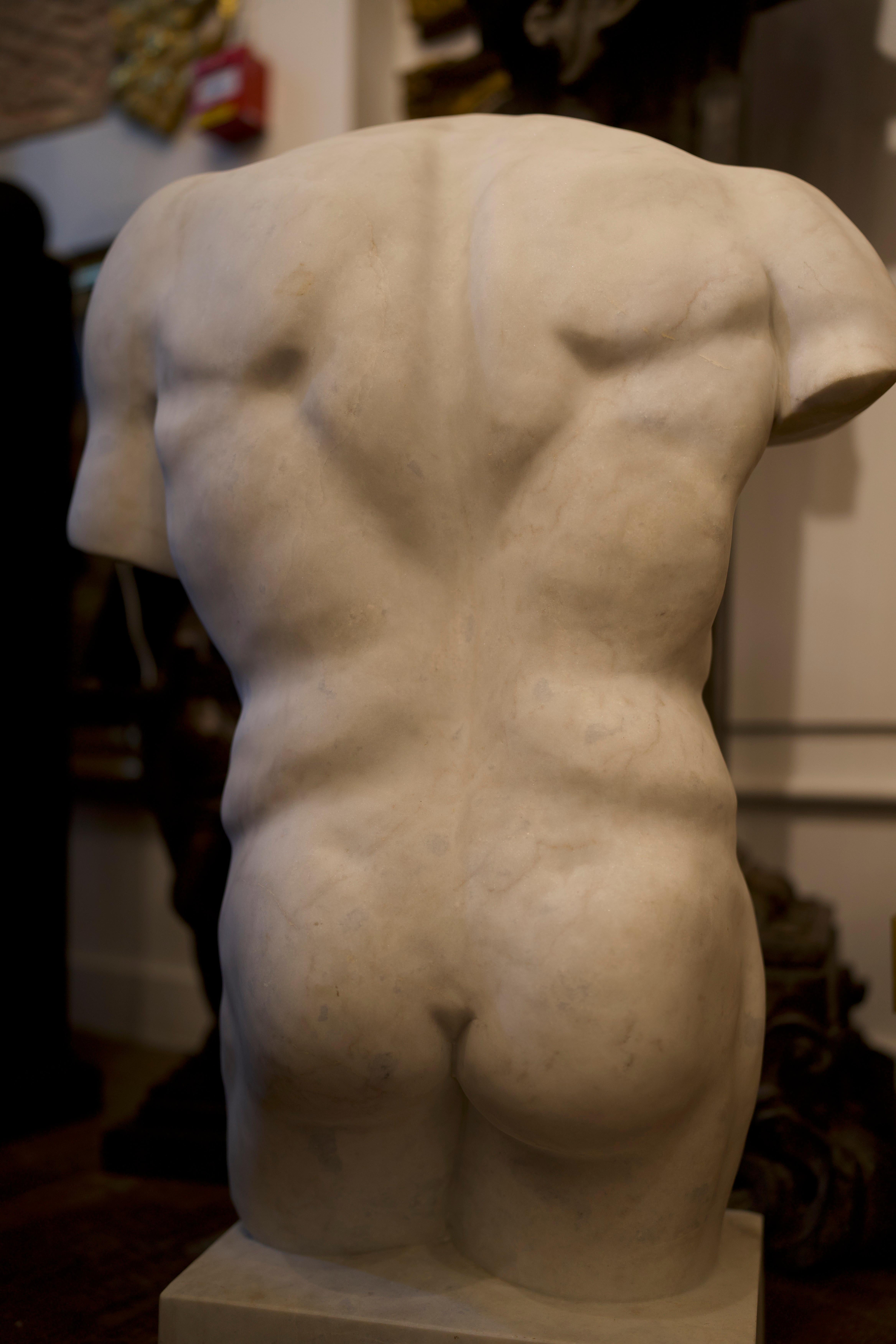 20th Century Monumental Grand Tour Marble Torso Statue Nude Carving For Sale 6