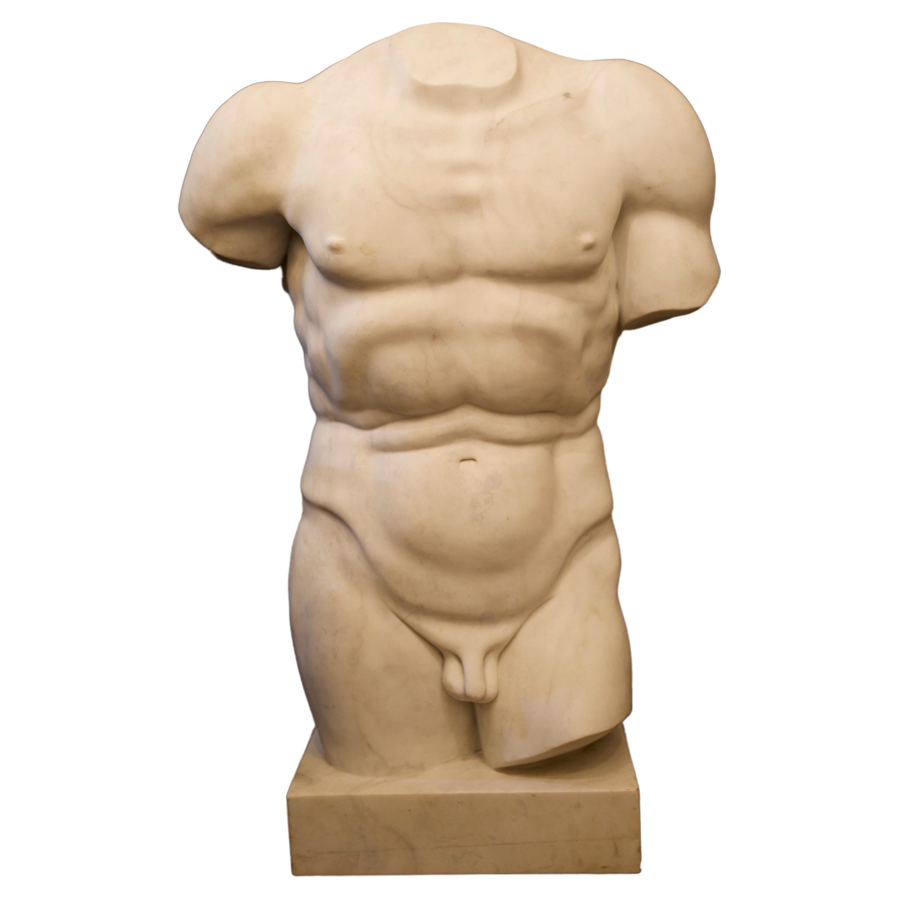 20th Century Monumental Grand Tour Marble Torso Statue Nude Carving