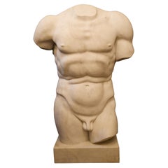 Retro 20th Century Monumental Grand Tour Marble Torso Statue Nude Carving