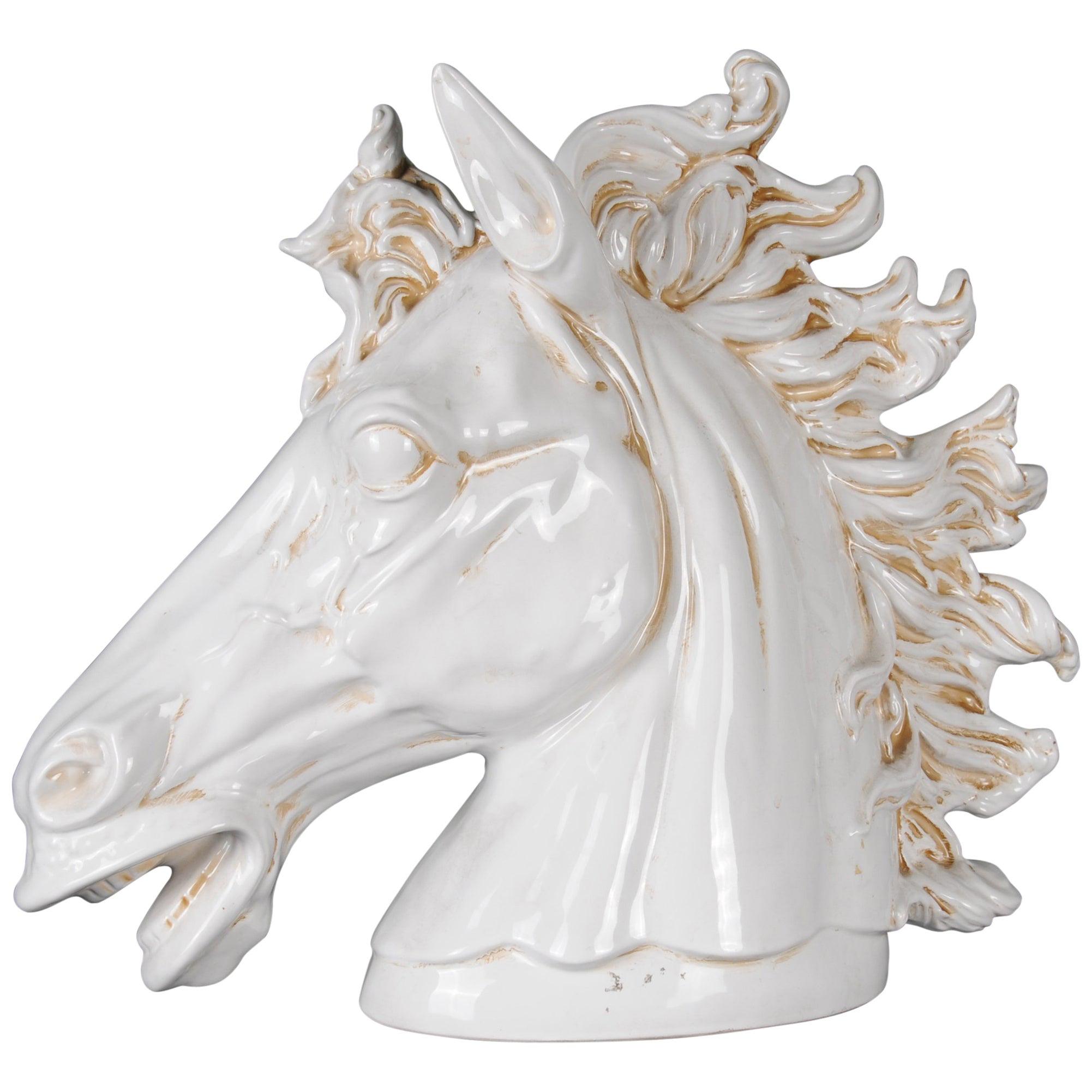Tête de cheval monumentale du 20ème siècle, poterie de cheval blanc