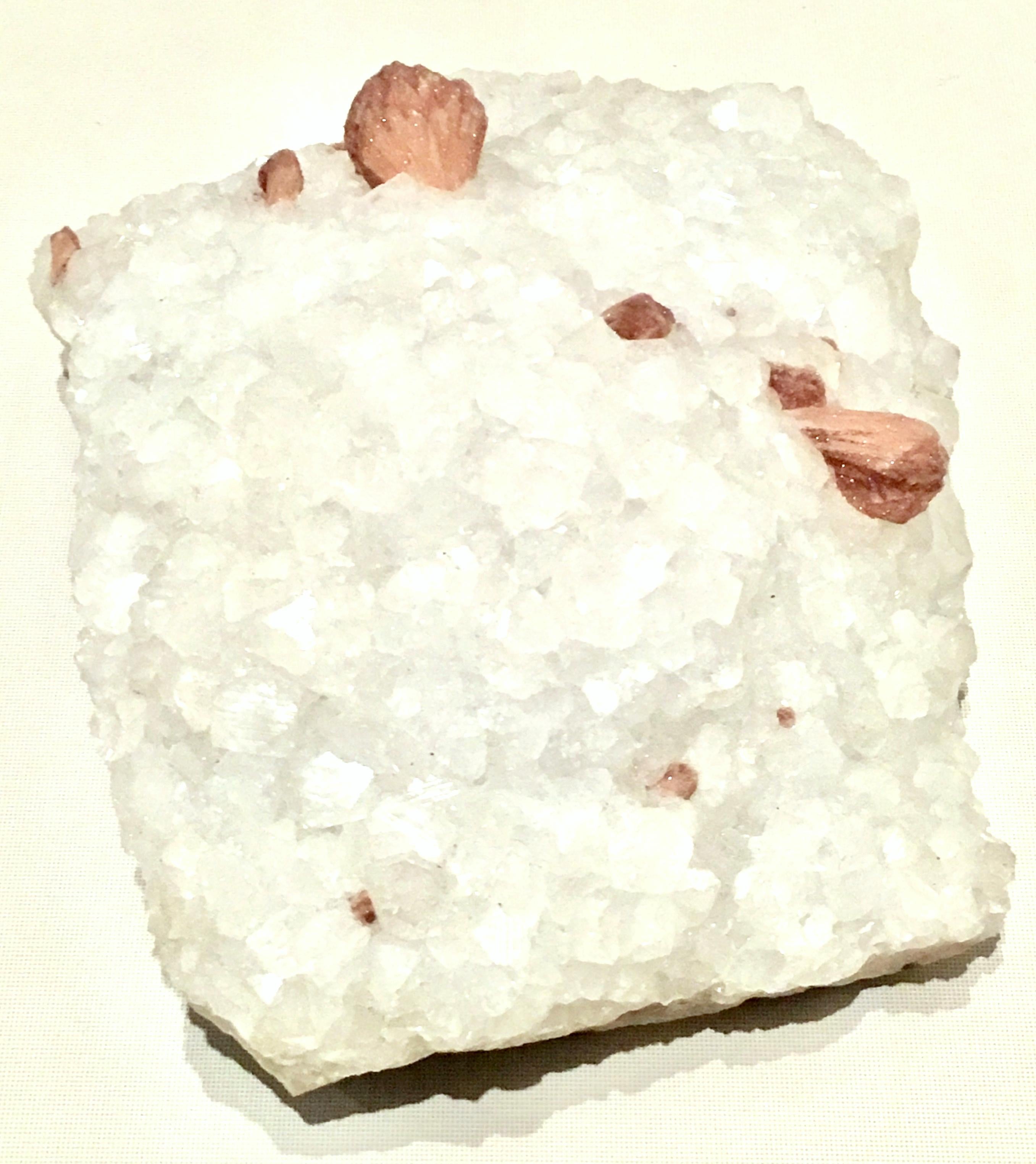 20th Century Monumental, Rare & One Of A Kind Vintage natural organic quartz geode rock sculpture. Being of natural crystal clear and salmon glistening hues this almost 15 pound piece of art will add drama and calm to any environment.