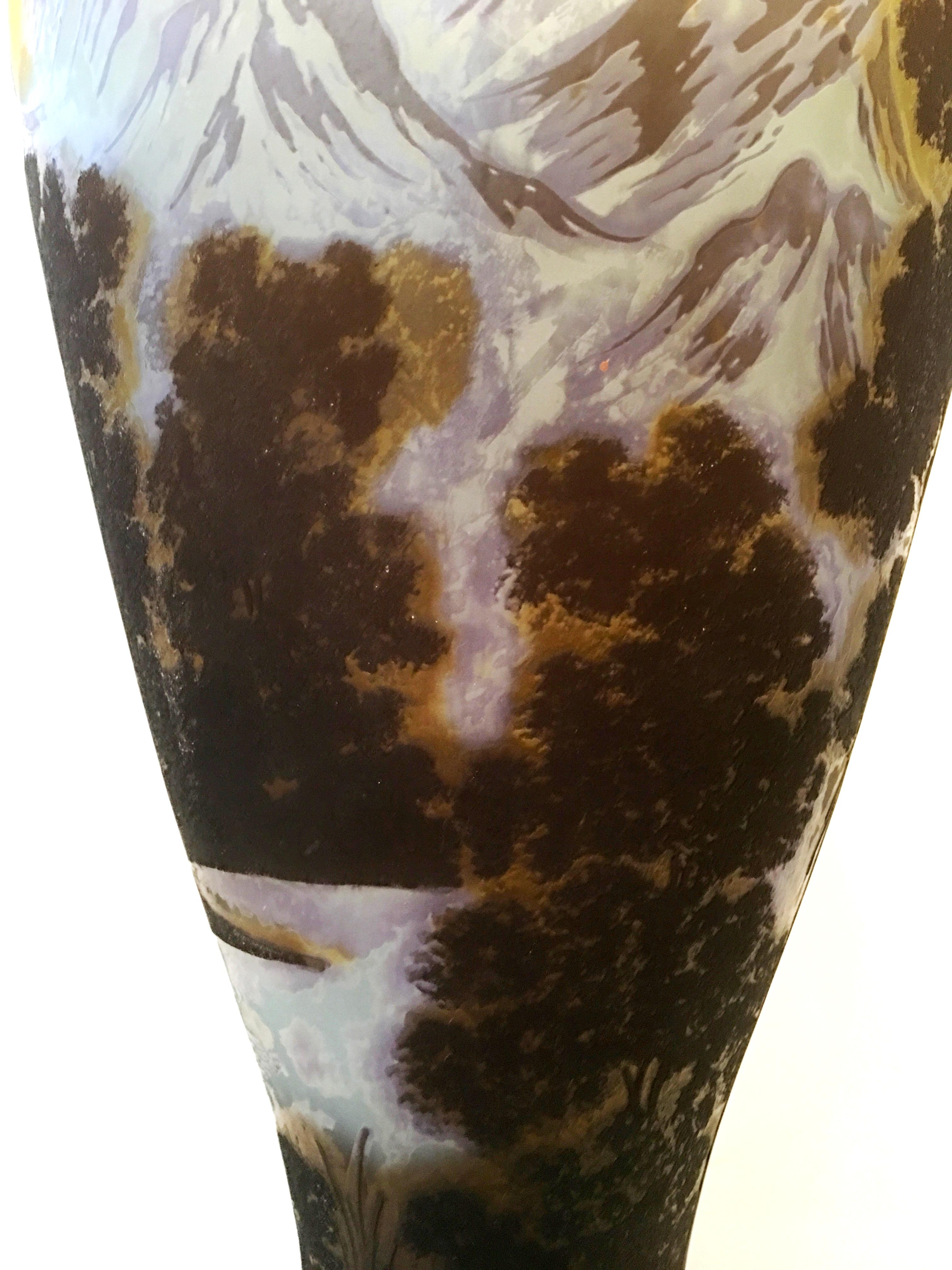 Art Nouveau 20th Century Monumental Romanian Art Glass Cameo Vase