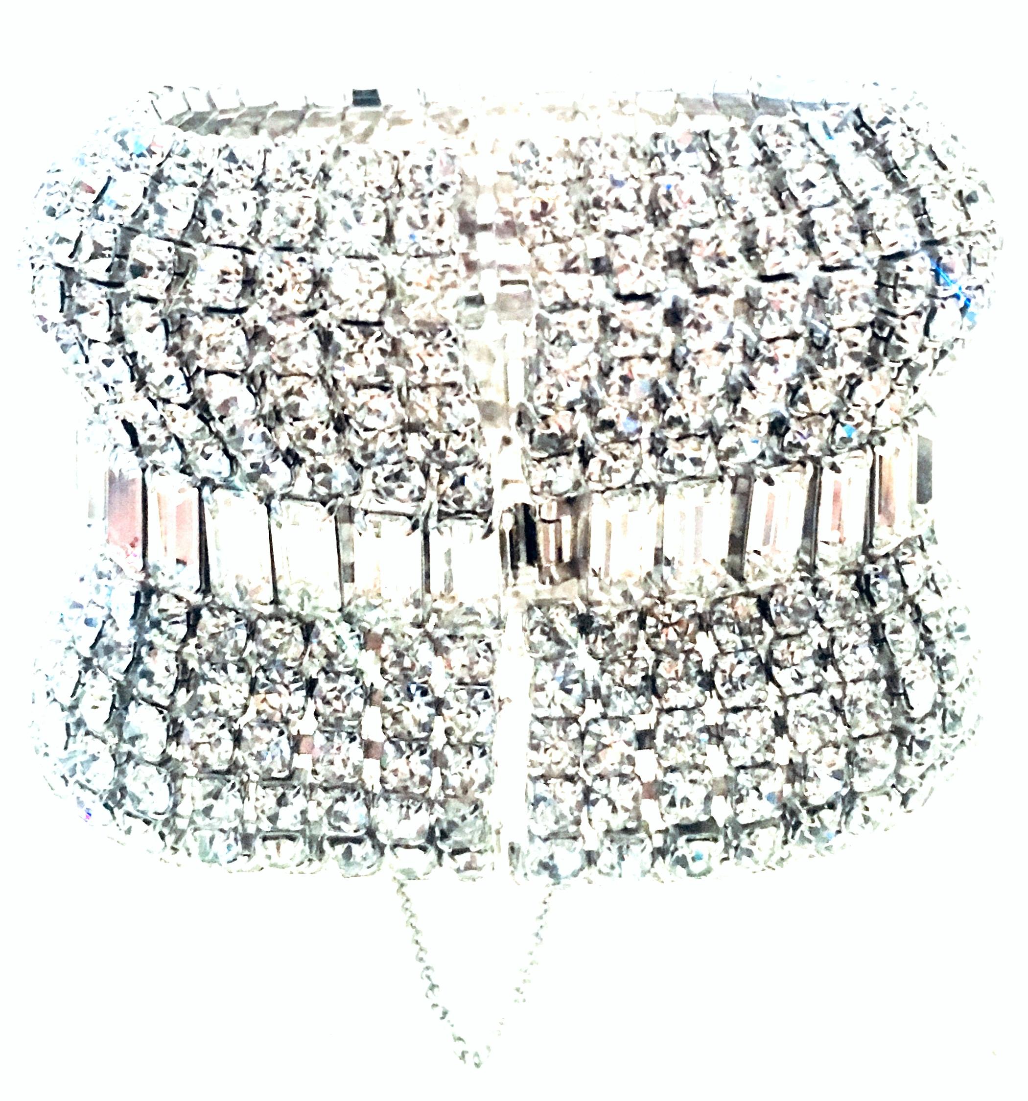 Women's or Men's 20th Century Monumental 3”Silver & Austrian Crystal Cuff Link Bracelet By, Weiss