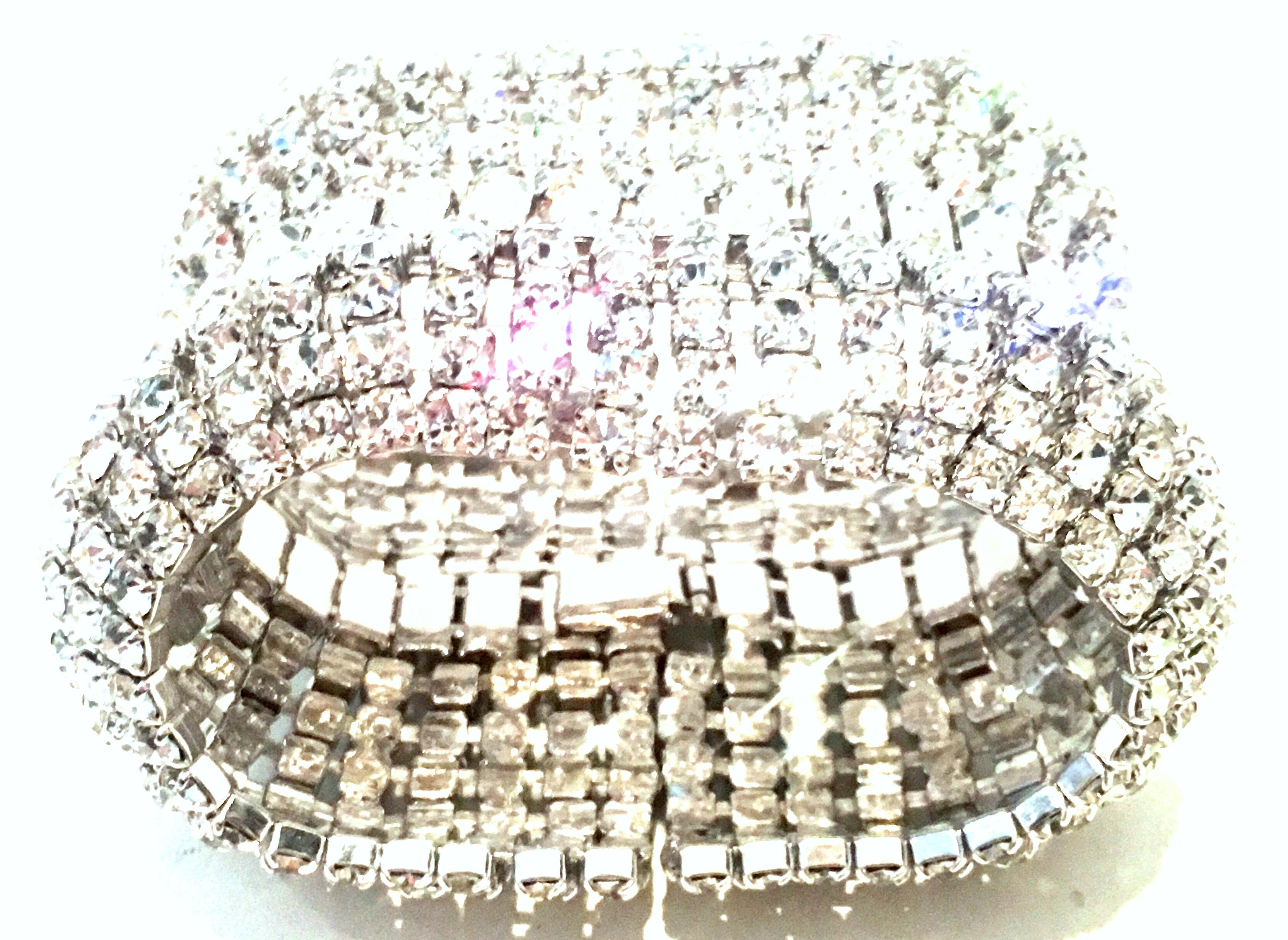 20th Century Monumental 3”Silver & Austrian Crystal Cuff Link Bracelet By, Weiss 1