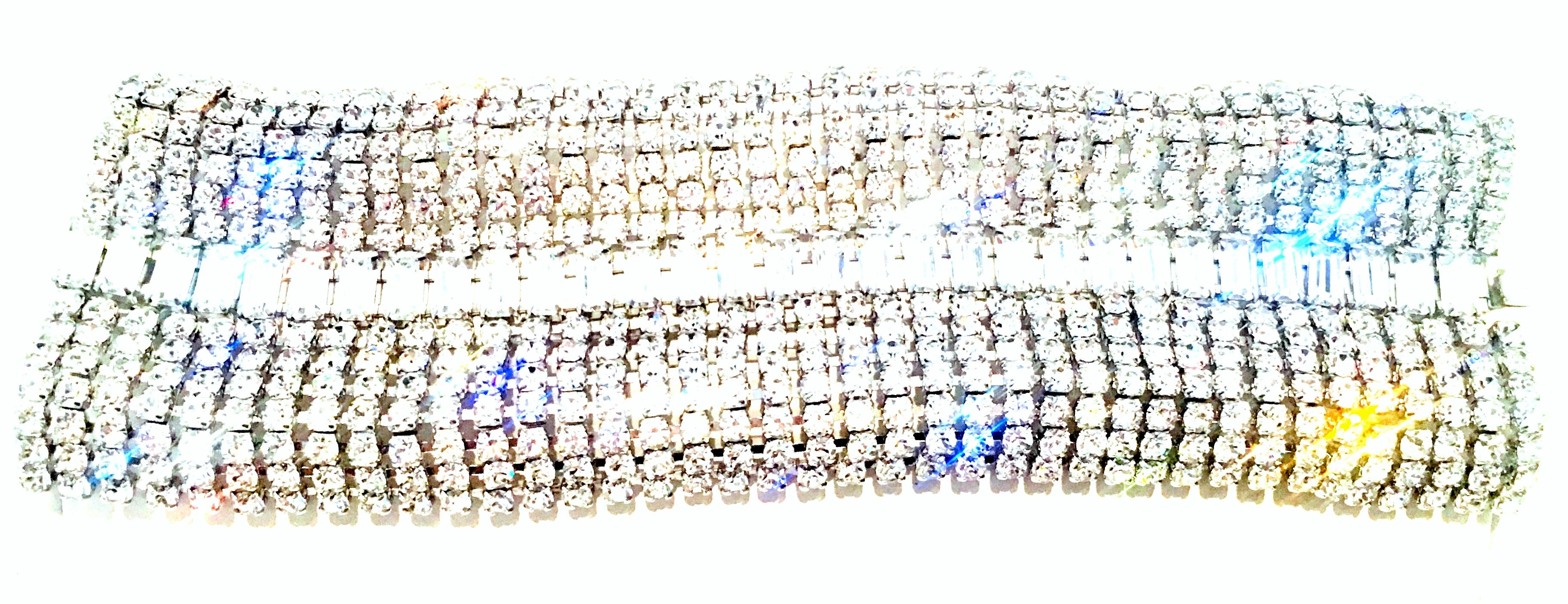 20th Century Monumental 3”Silver & Austrian Crystal Cuff Link Bracelet By, Weiss 3