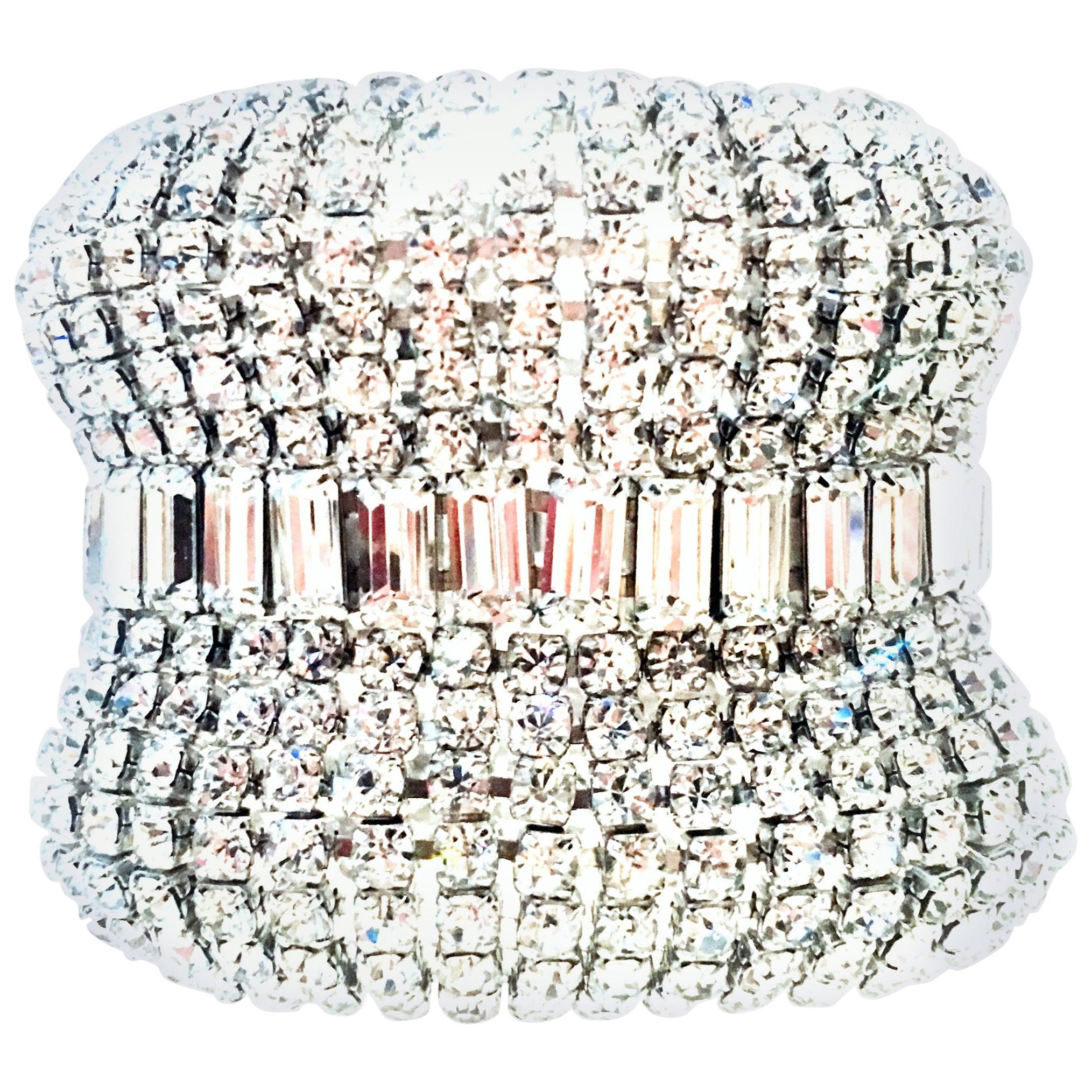 20th Century Monumental 3”Silver & Austrian Crystal Cuff Link Bracelet By, Weiss