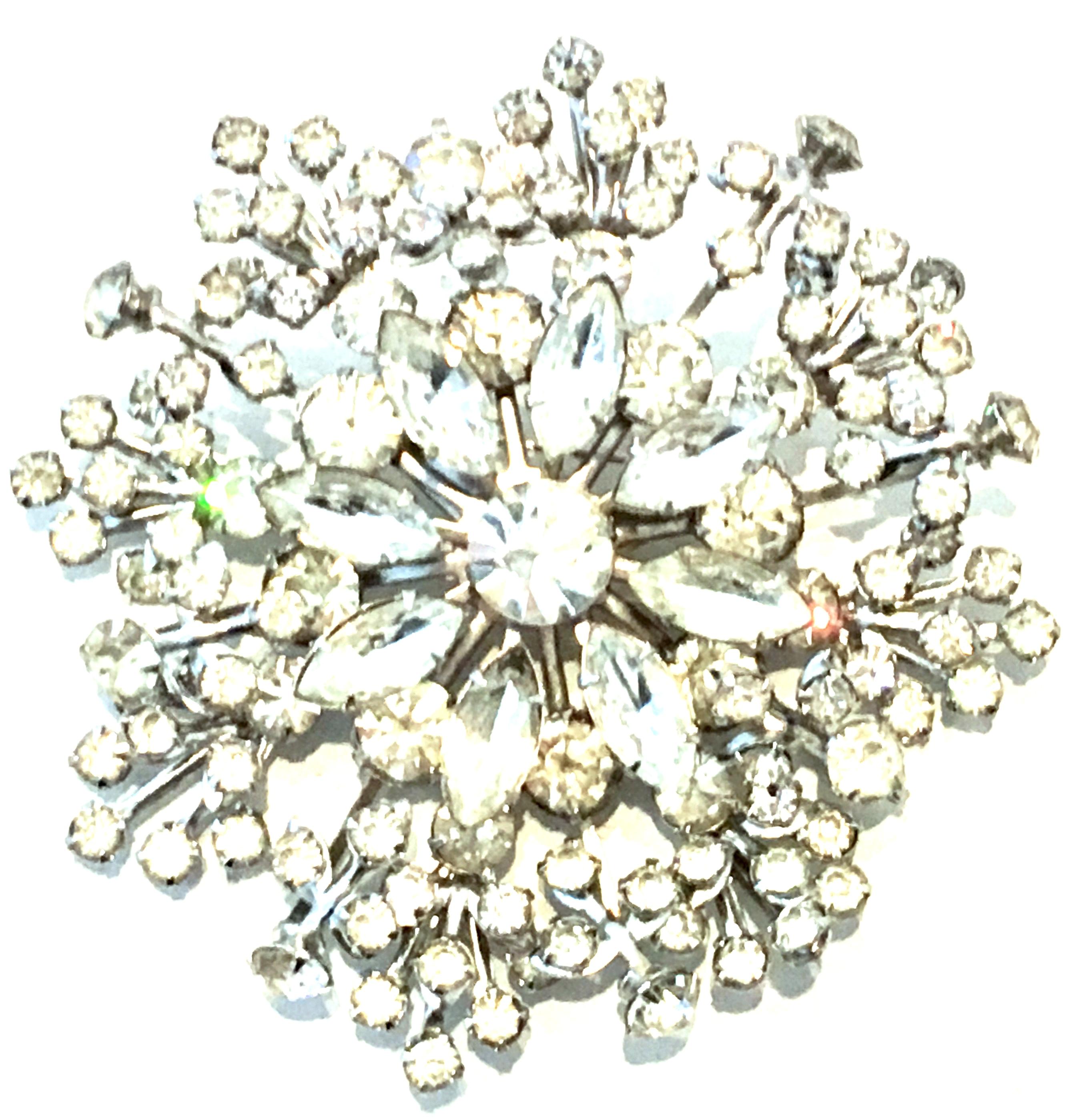 20th Century Monumental Silver & Austrian Crystal Dimensional Brooch In Good Condition For Sale In West Palm Beach, FL