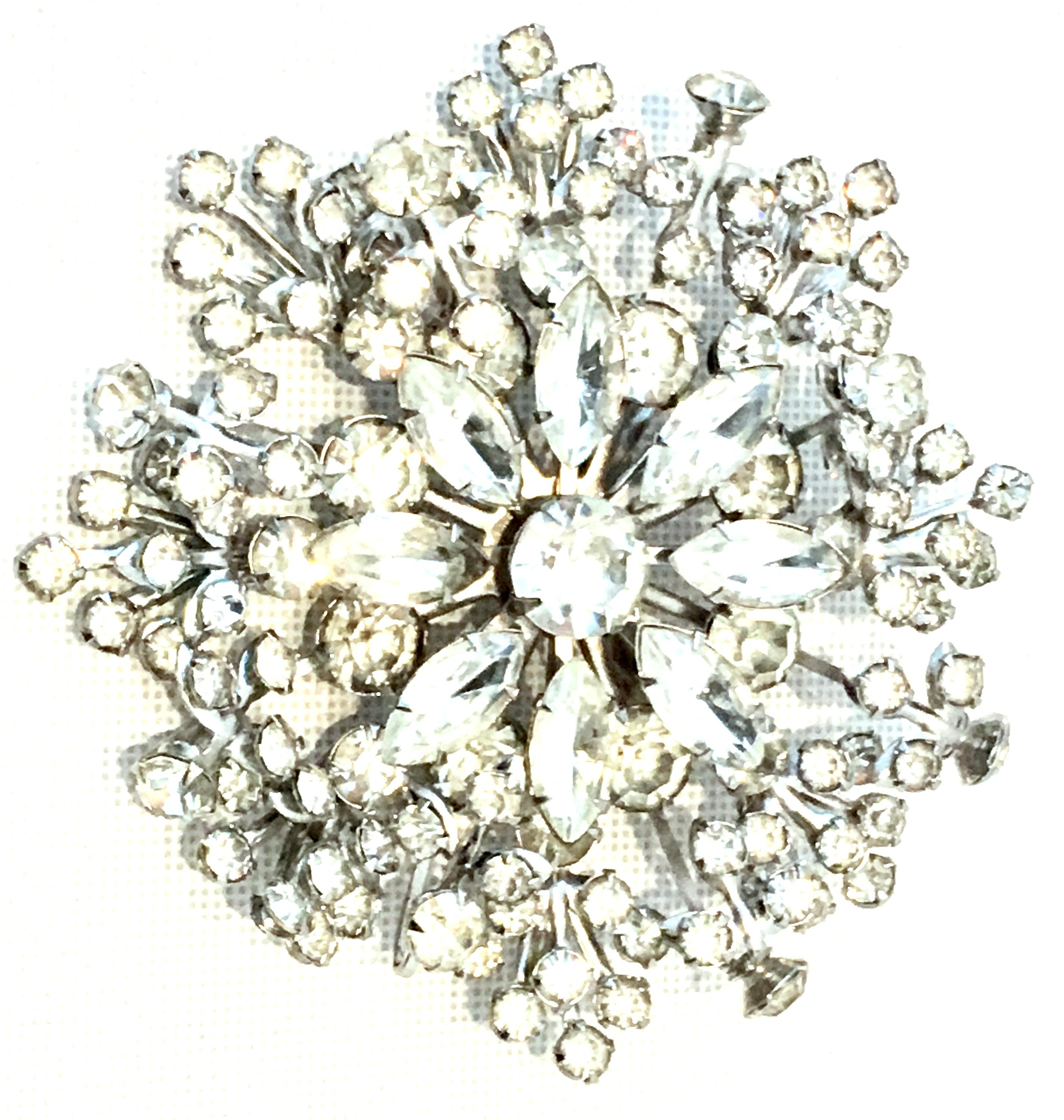 Women's or Men's 20th Century Monumental Silver & Austrian Crystal Dimensional Brooch For Sale