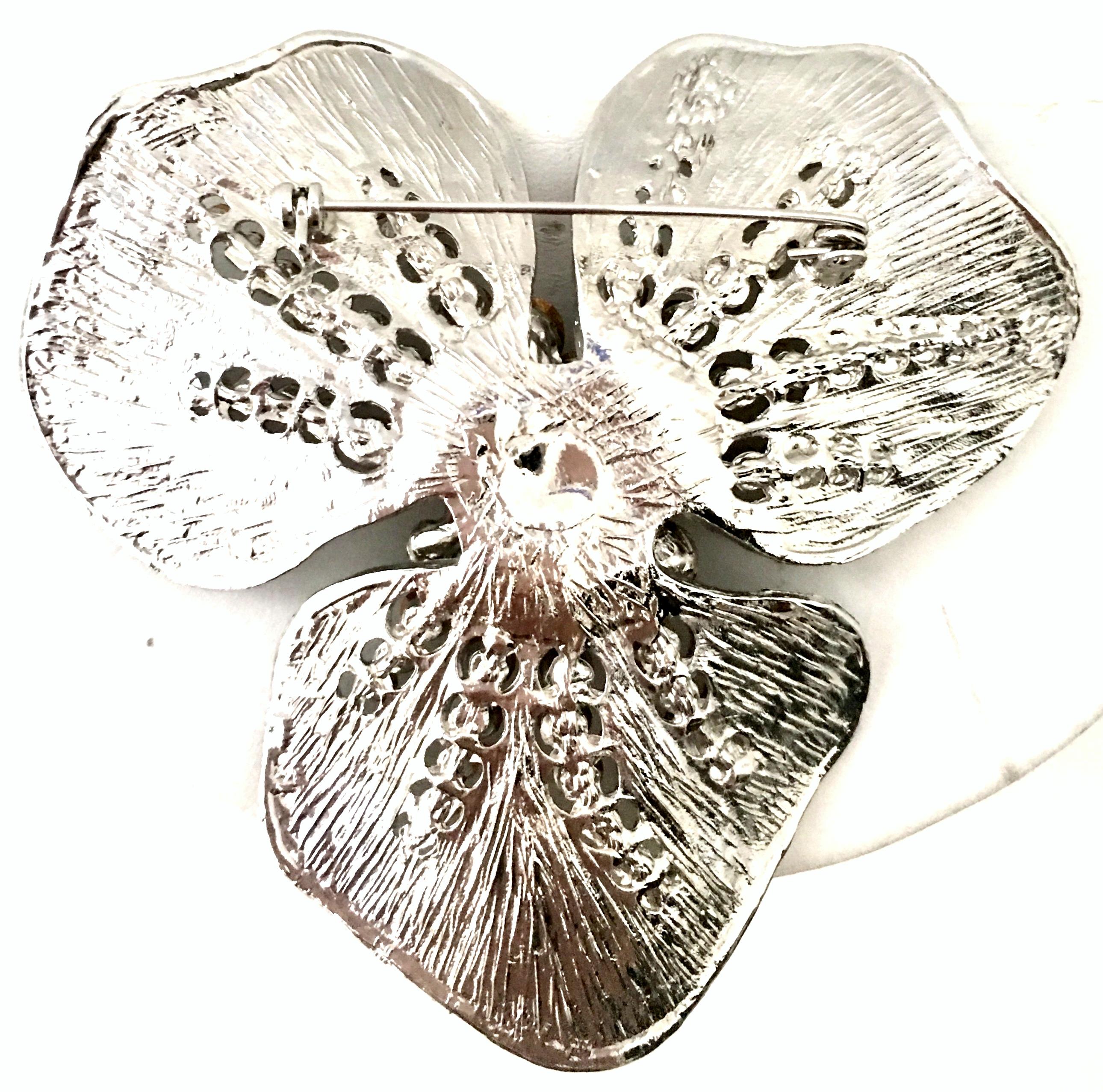 20th Century Monumental Silver & Austrian Crystal Dimensional Flower Brooch For Sale 7