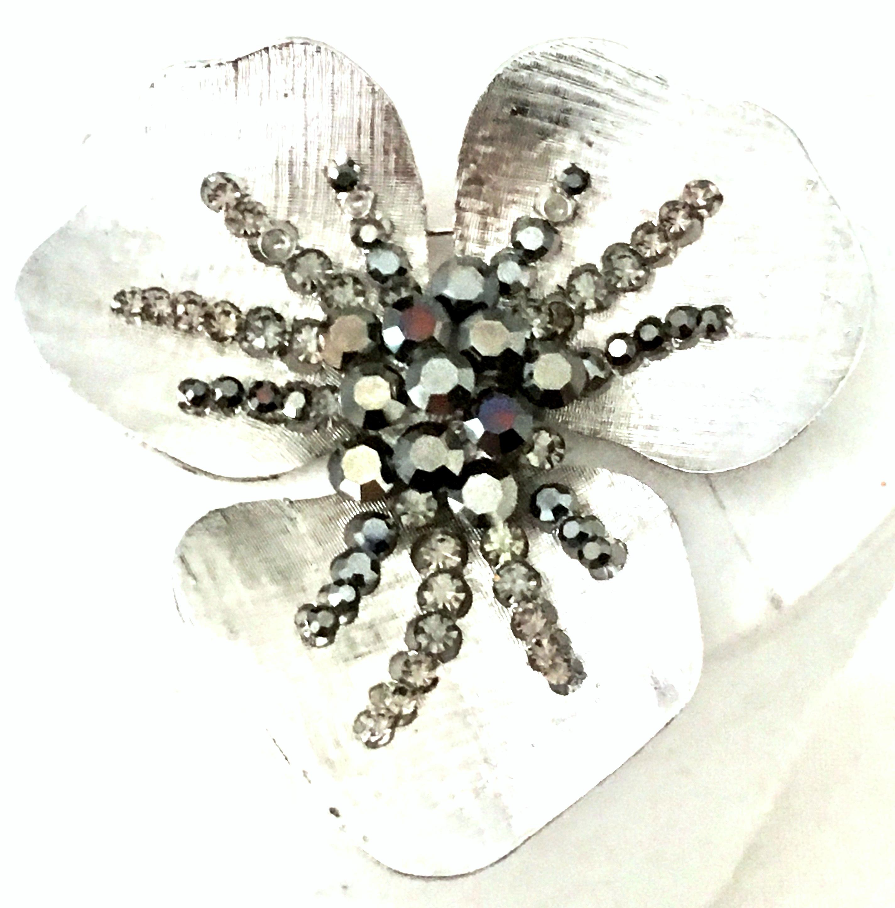 20th Century Monumental Silver & Austrian Crystal Dimensional Flower Brooch In Good Condition For Sale In West Palm Beach, FL