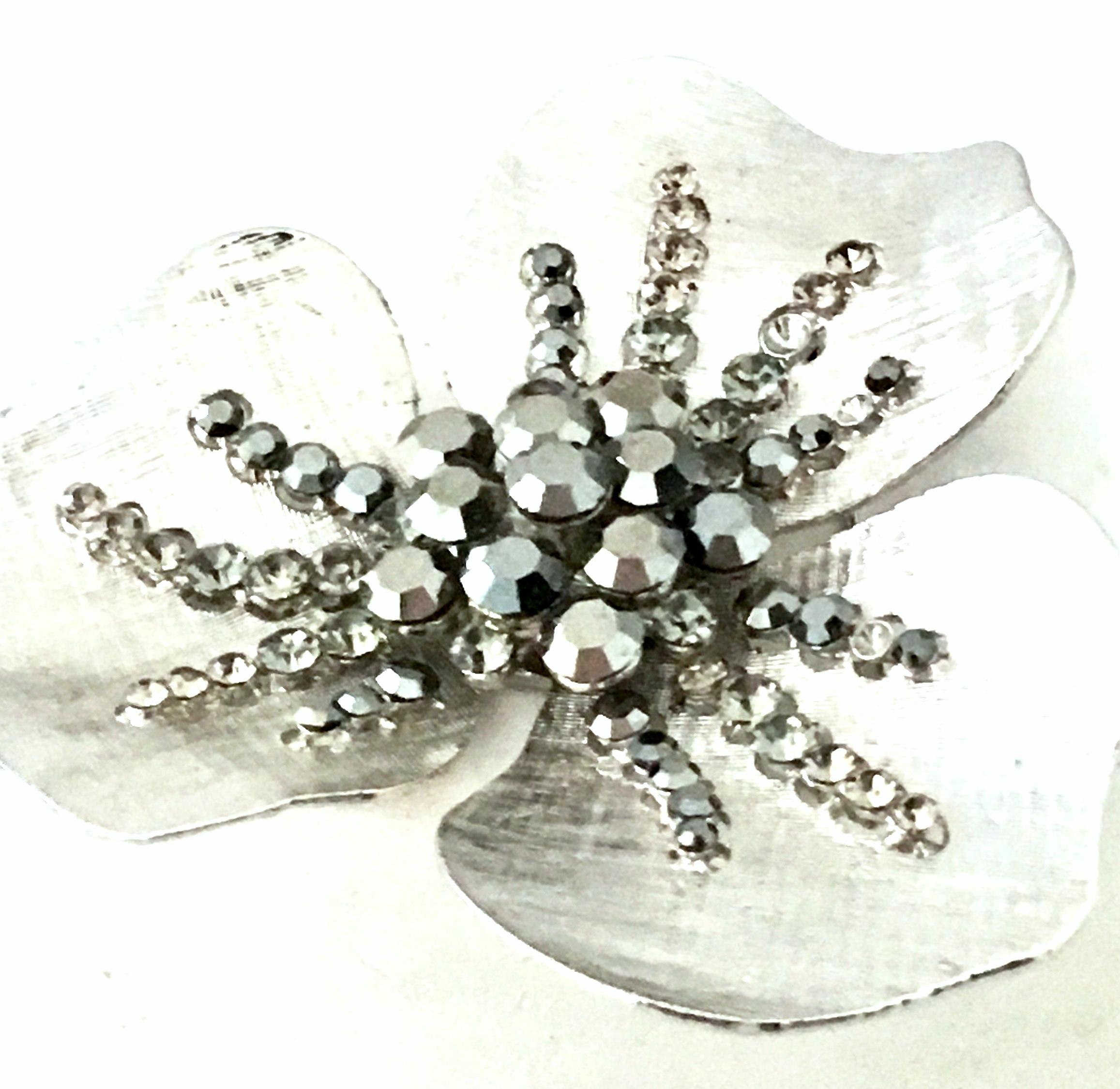 20th Century Monumental Silver & Austrian Crystal Dimensional Flower Brooch For Sale 1