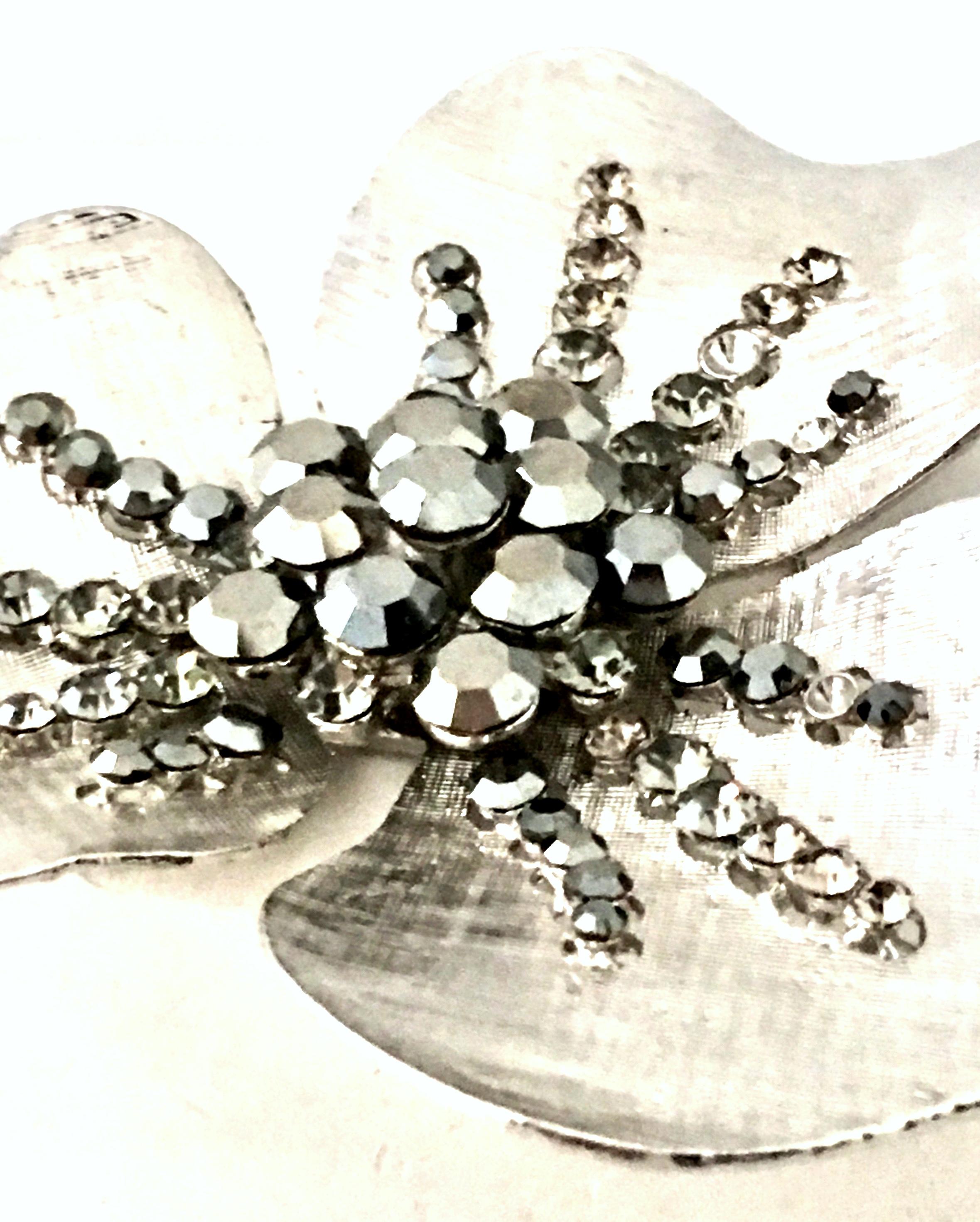 20th Century Monumental Silver & Austrian Crystal Dimensional Flower Brooch For Sale 2