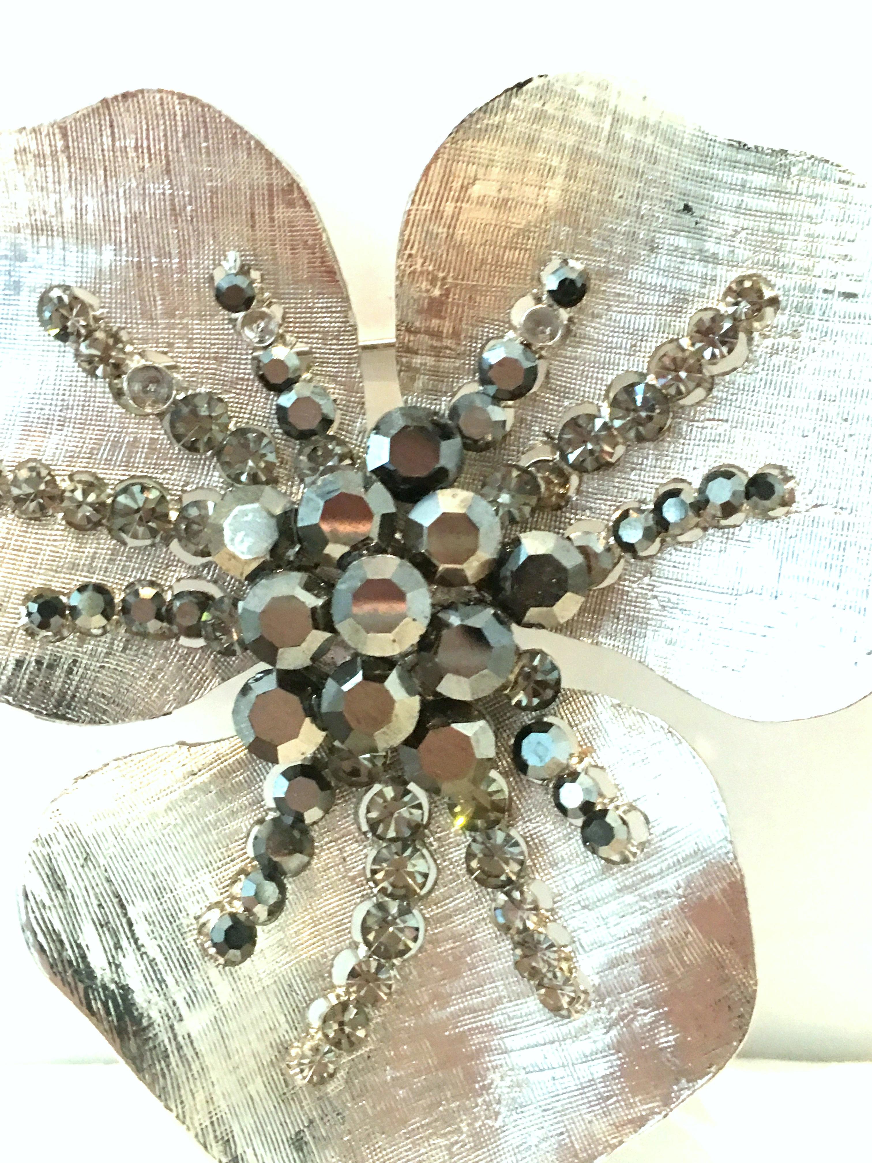 20th Century Monumental Silver & Austrian Crystal Dimensional Flower Brooch For Sale 3