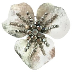 Retro 20th Century Monumental Silver & Austrian Crystal Dimensional Flower Brooch