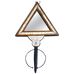 Vintage 20th Century Moroccan Berber Hardwood and Repurposed Camel Bone Mirror Boho Chic