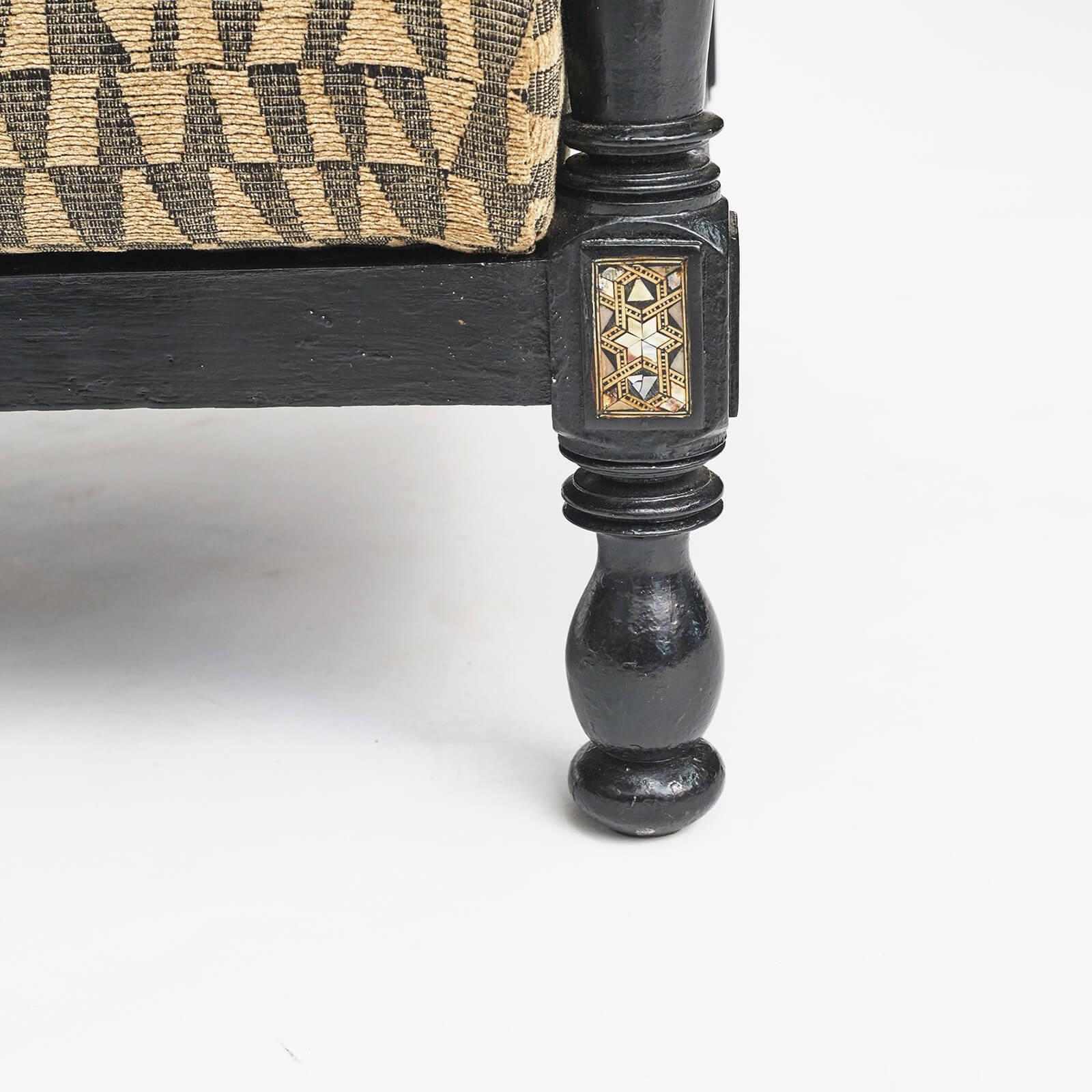 20th Century 20thCtr. Moroccan Ebonized Armchair, with Mother of Pearl and Bone For Sale