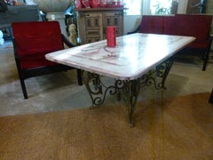 20th Century Marble Center Table with Iron Base