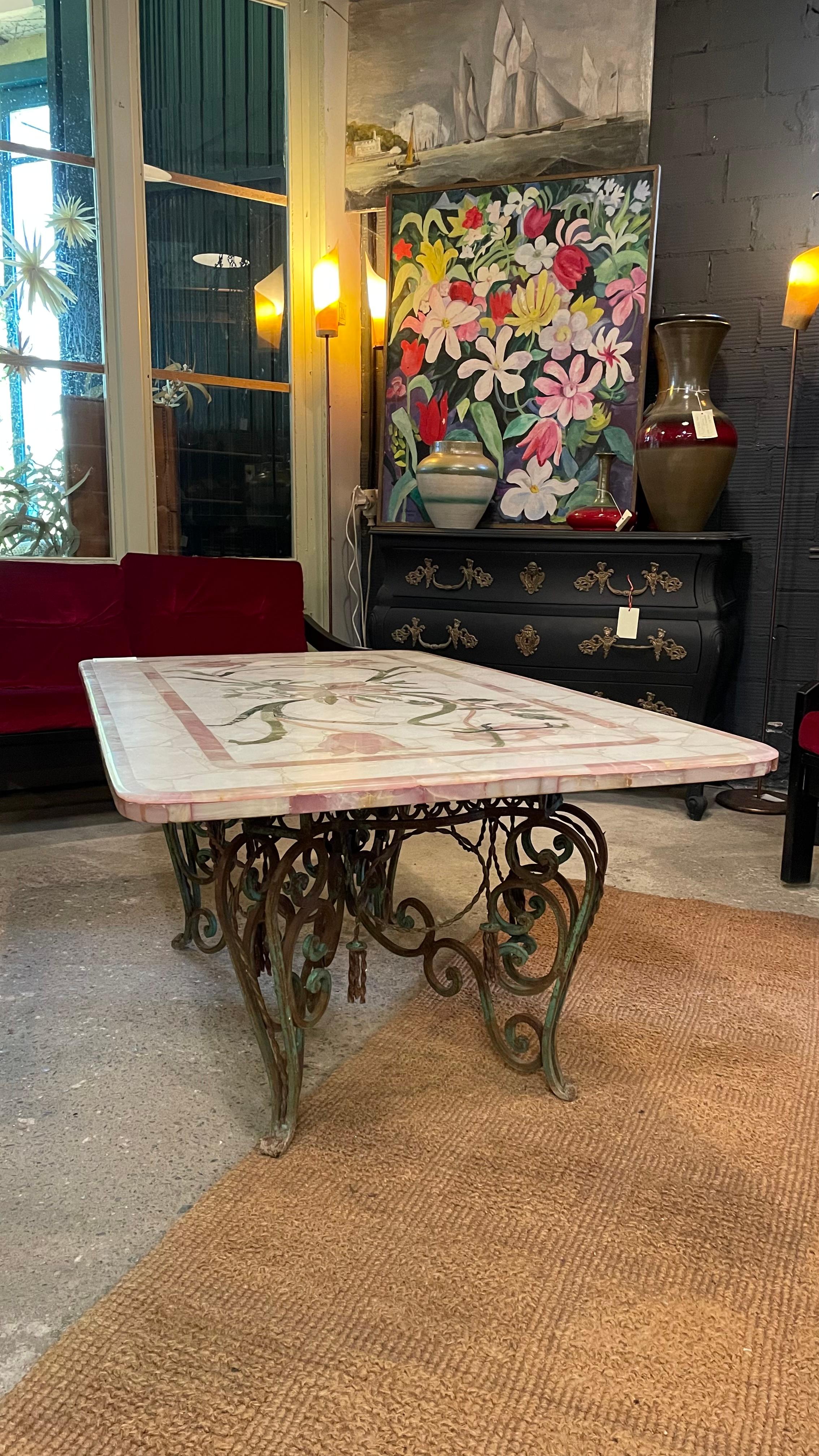 Other 20th Century  Marble  Dining Table with Iron Base