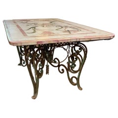 20th Century Mosaic Marble Center Table with Iron Base