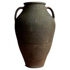 Mid-20th Century Turkish Moss Green Terracotta Vase with Handles