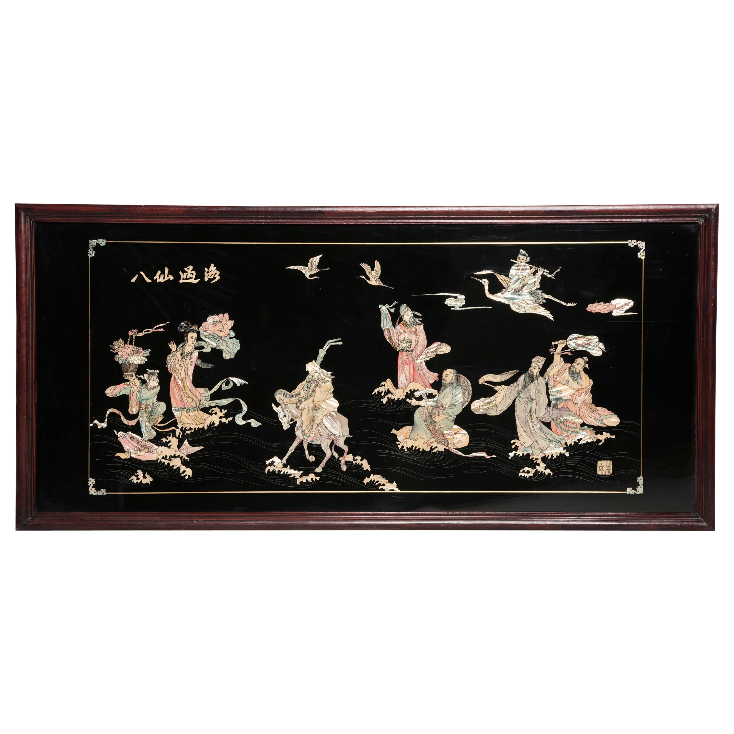 20th Century Mother of Pearl inlays Decorative Chinoiserie Panel