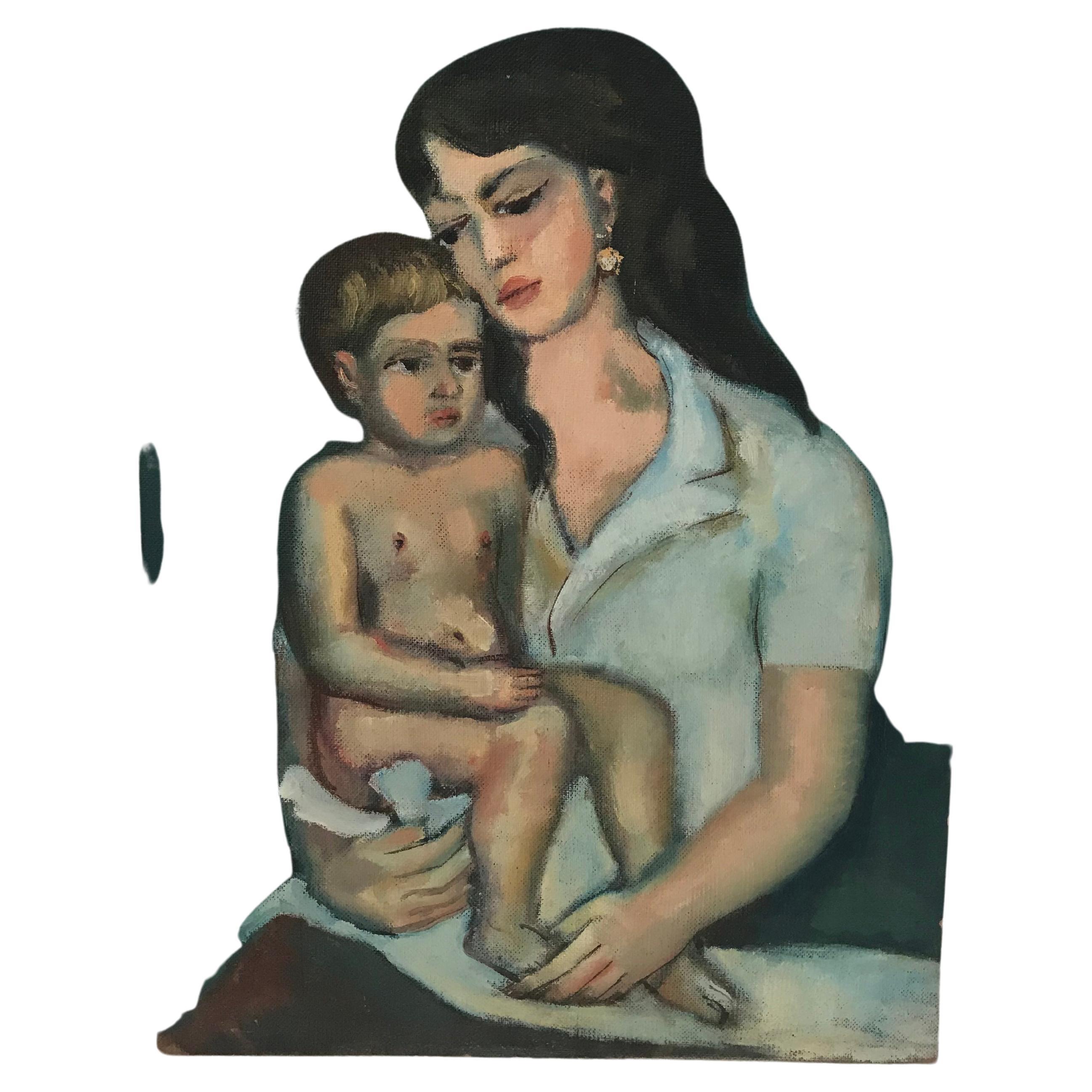 Mid-20th Century 20th Century Modern Motherhood Painting For Sale