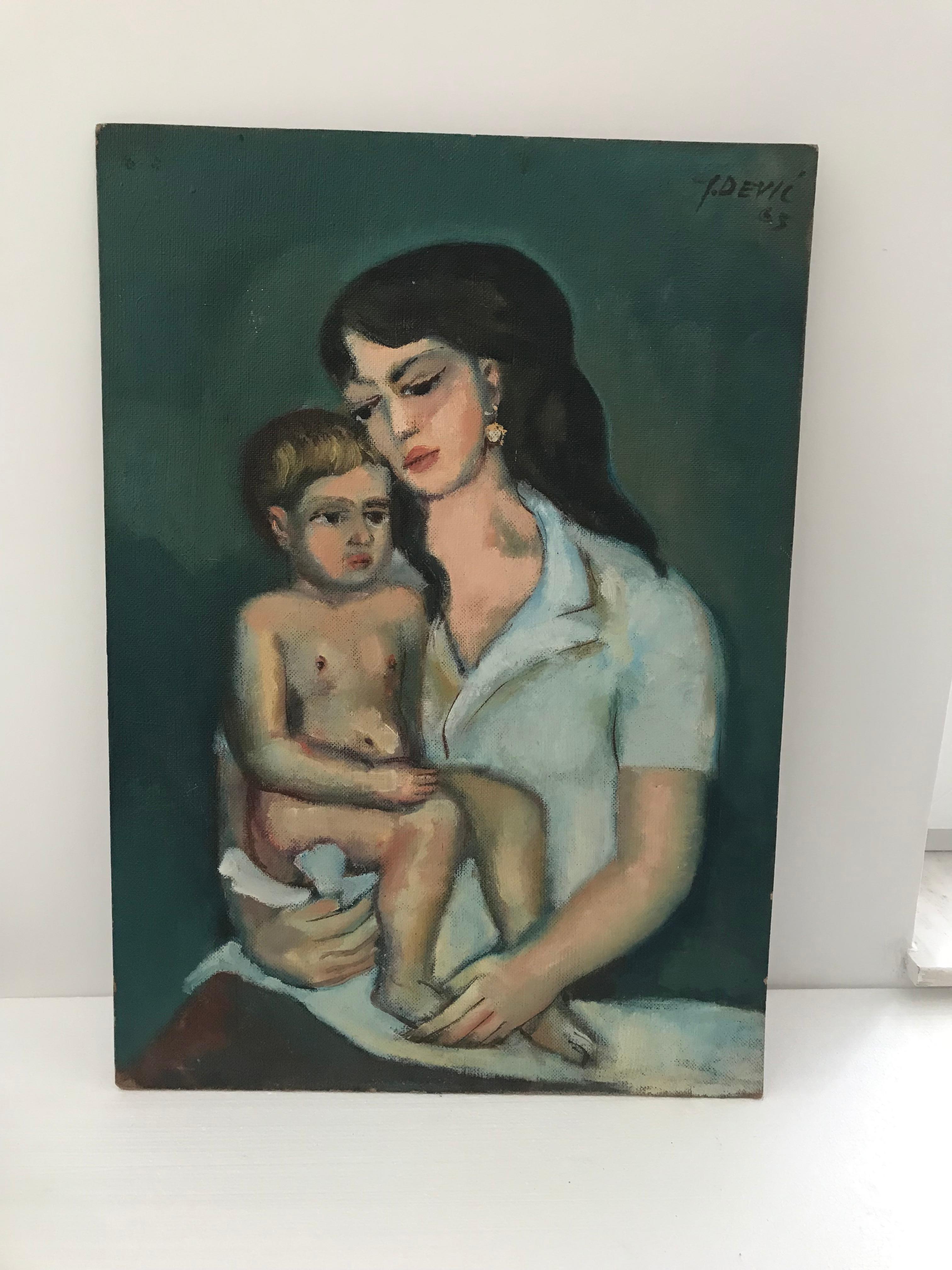 Aesthetic Movement 20th Century Modern Motherhood Painting For Sale