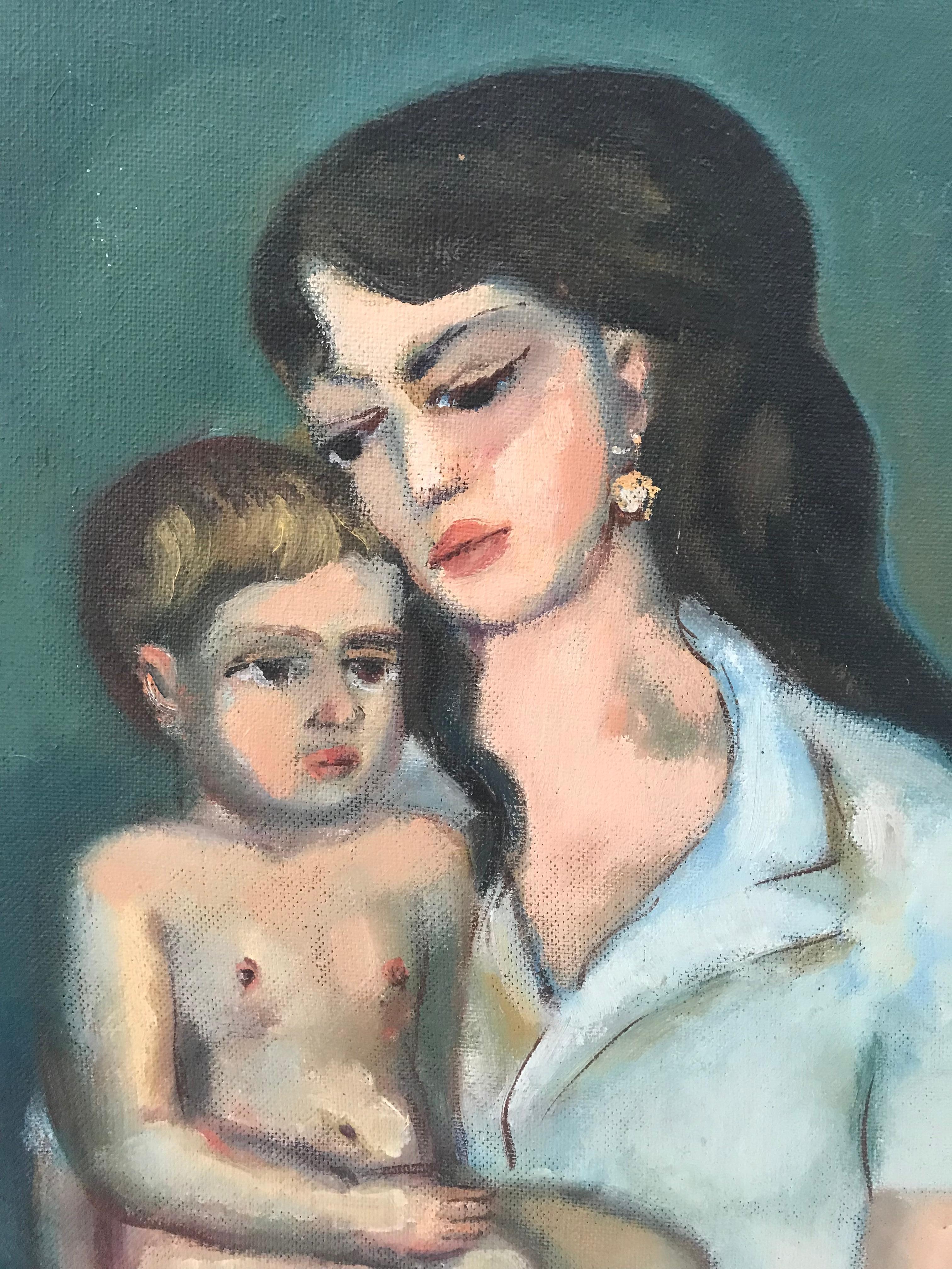 Balkan 20th Century Modern Motherhood Painting For Sale