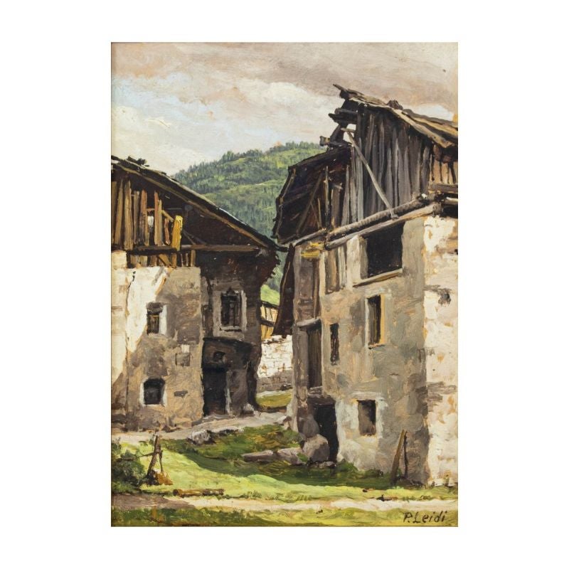 Piero Leidi (Brescia, 1892 - Bedizzole, 1976) 

Mountain view with Ponte di Legno

Tempera on cardboard, 23 x 17 cm 

Signed lower right 