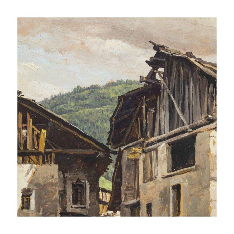 Italian 20th Century Mountain View Painting Tempera on Cardboard by Piero Leidi For Sale
