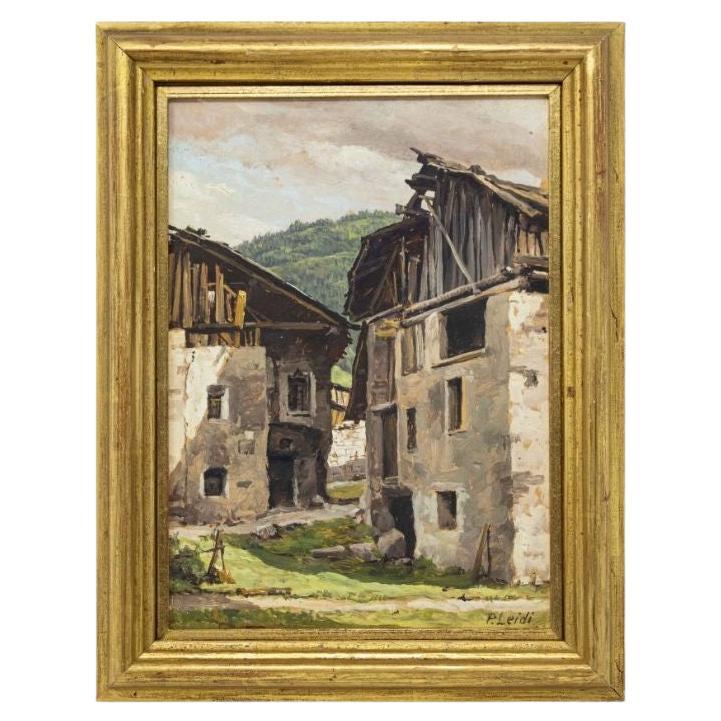Peinture Tempera sur carton de vue de montagne du 20ème siècle par Piero Leidi en vente