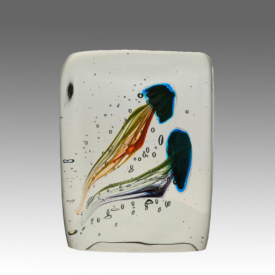An impressive late 20th Century hand blown glass aquarium decorated with multi-hued swimming jelly fish with excellent colour and detail, signed A Seguso and with original Murano sticker 

ADDITIONAL INFORMATION
Height:                              