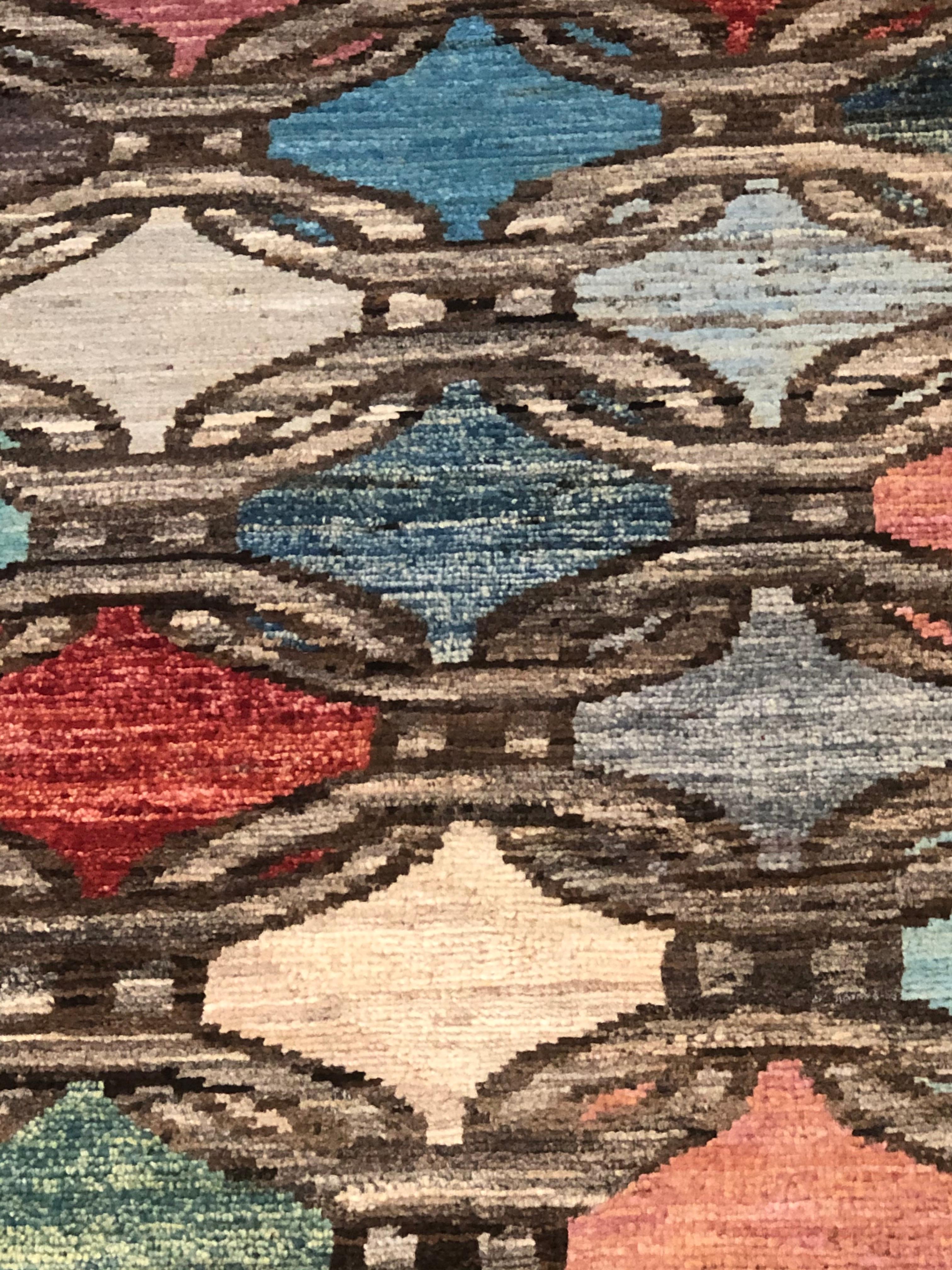 Hand-Knotted 20th Century Multicolor Deco Runner Ozbek Rug, € 1650 For Sale