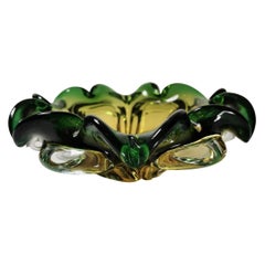 20th Century Murano Blown Glass Cup Green and Yellow, Italy, 1950