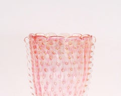 Vase centre de table en verre Bullicante / Rose infusé d'or du 20e siècle de Murano