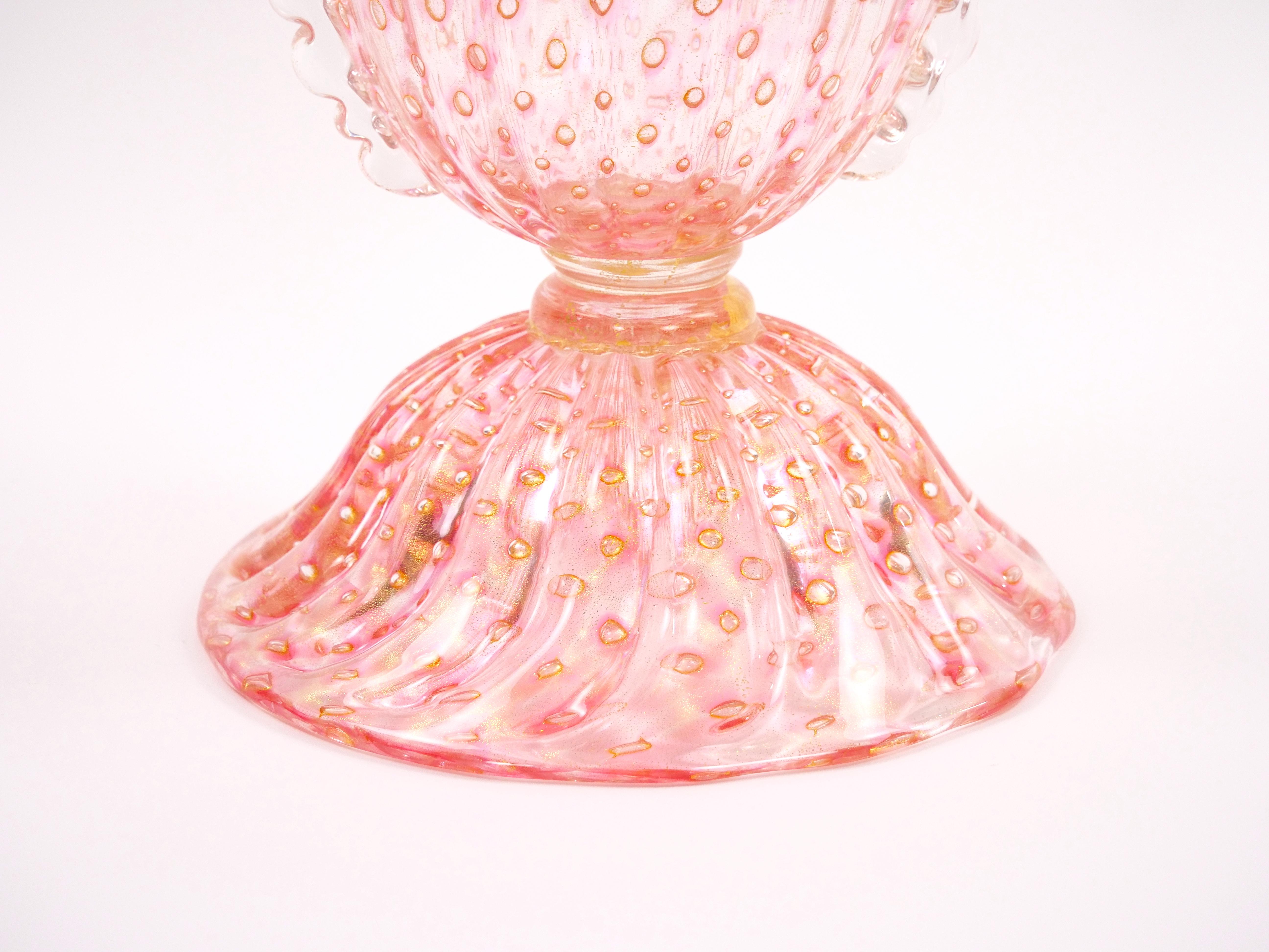 20th Century Murano Bullicante / Gold Infused Rose Color Glass Centerpiece Vase For Sale 3